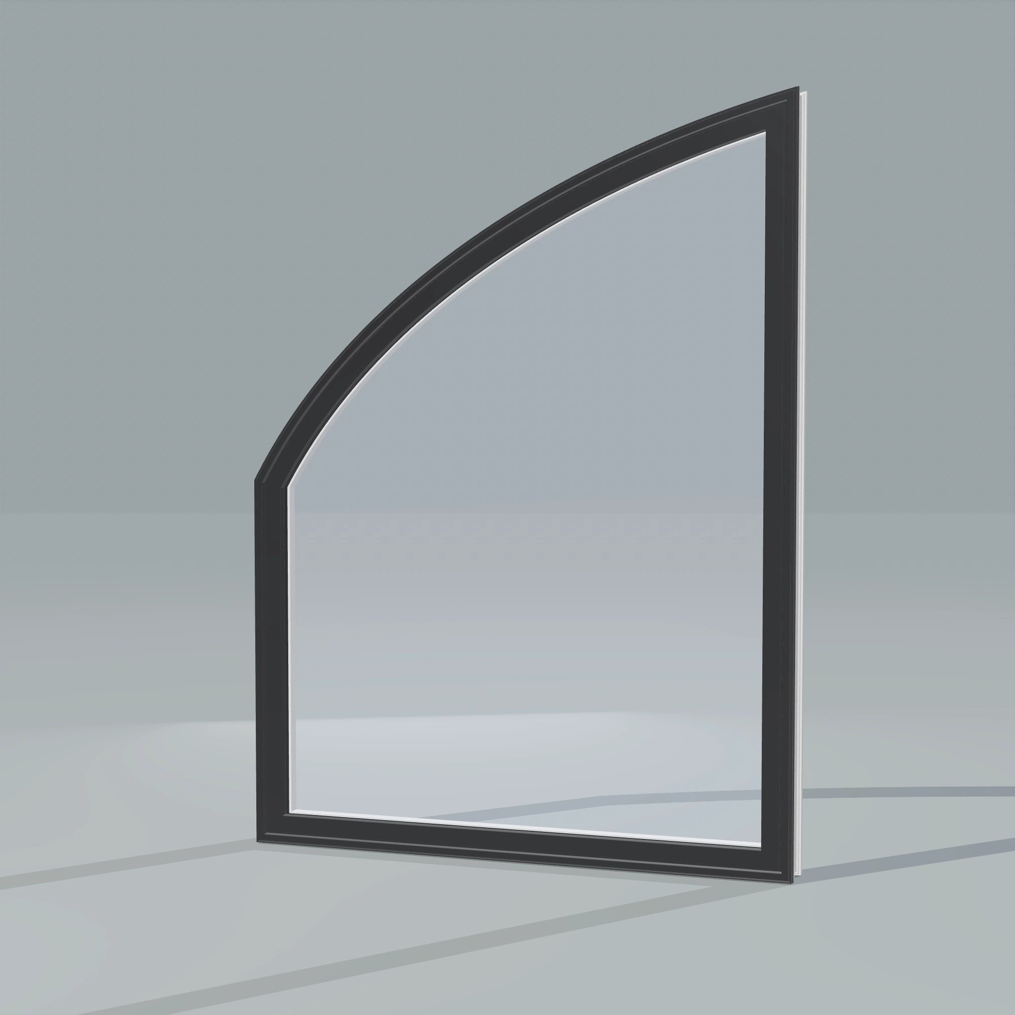 Opposite exterior angle of the 36 × 48 inch raised partial chord (left), black exterior / white interior, without nailing flange