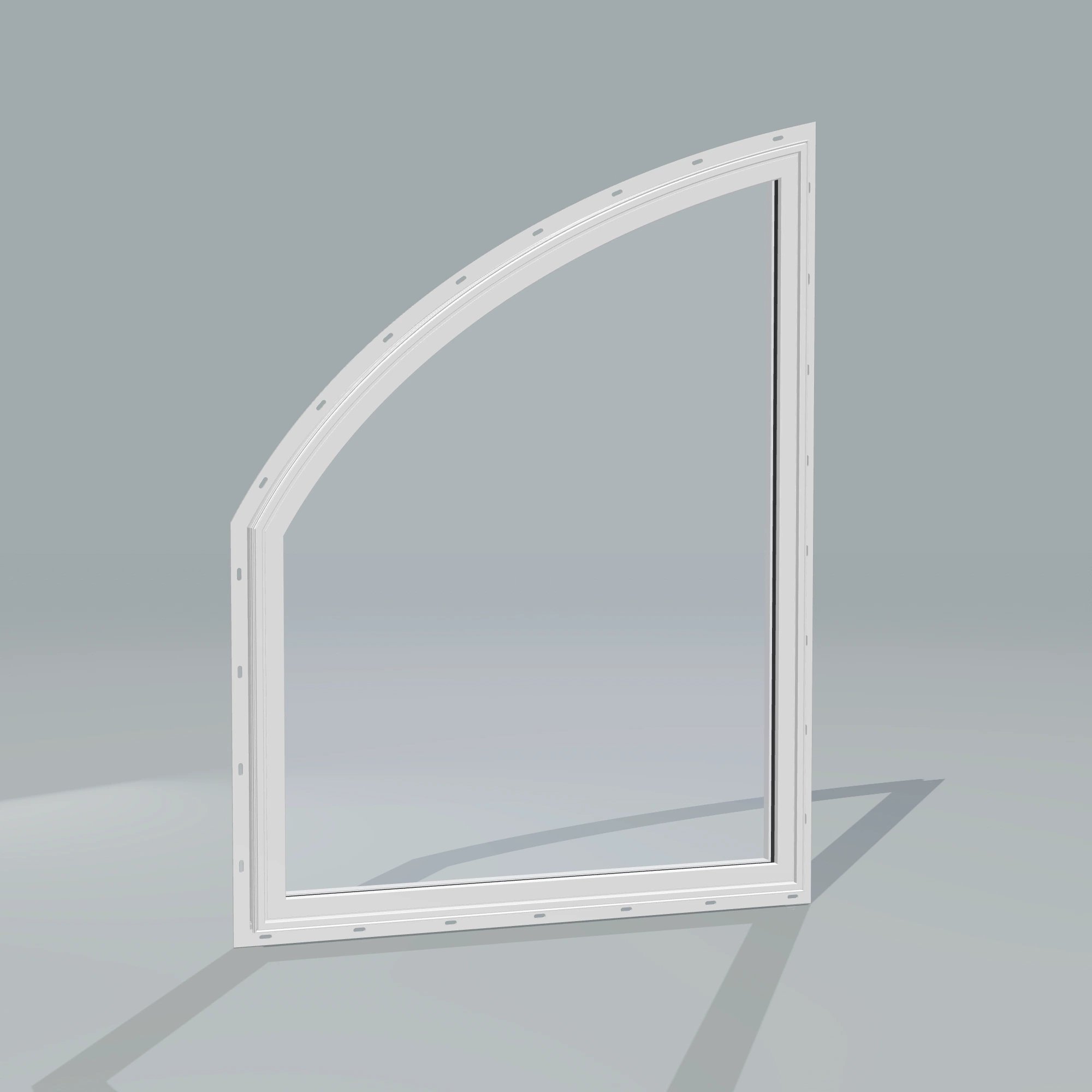 Angled exterior configurator view of the 36 × 48 inch raised partial chord (left), white exterior / white interior, with nailing flange
