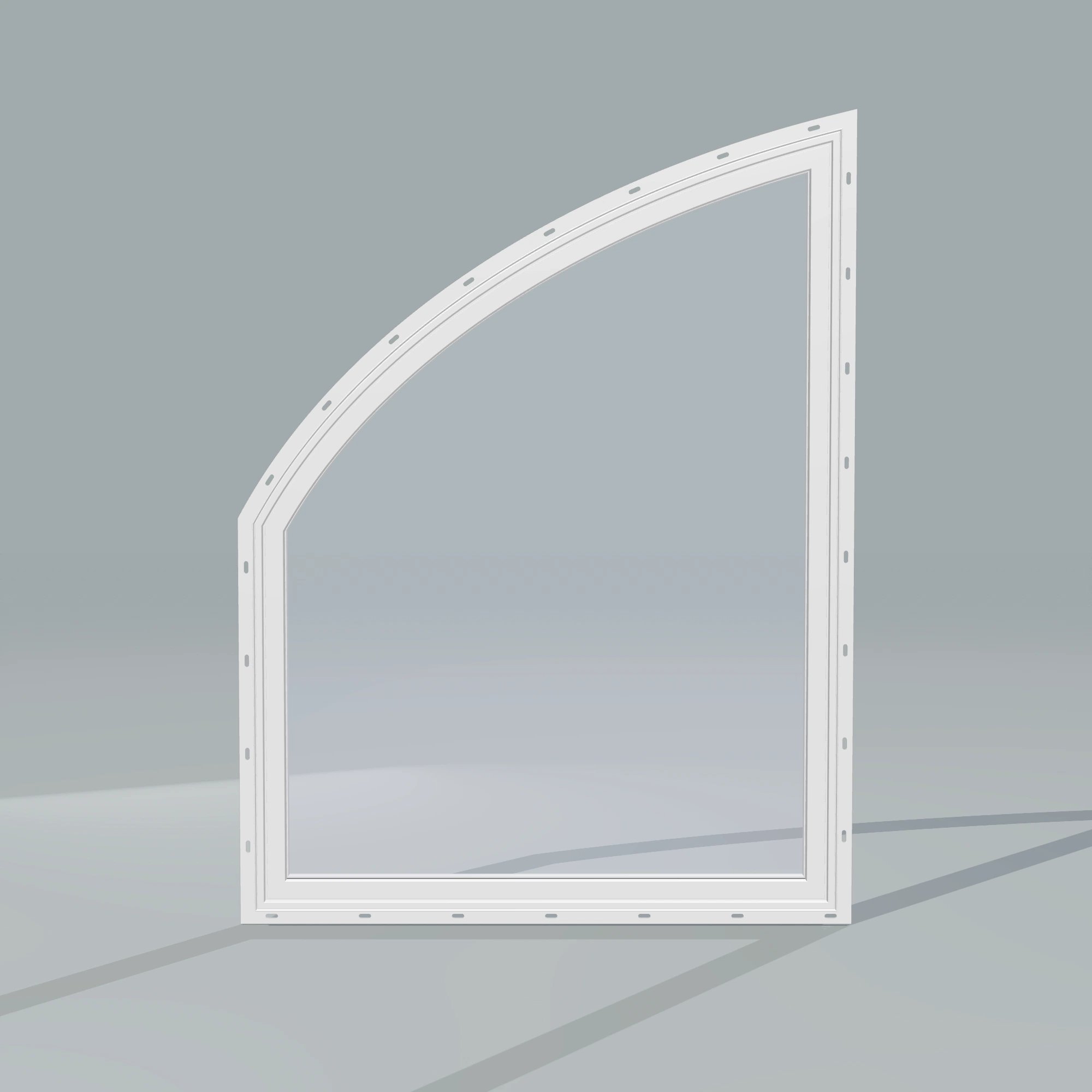 Straight exterior view of the 36 × 48 inch raised partial chord (left), white exterior / white interior, with nailing flange