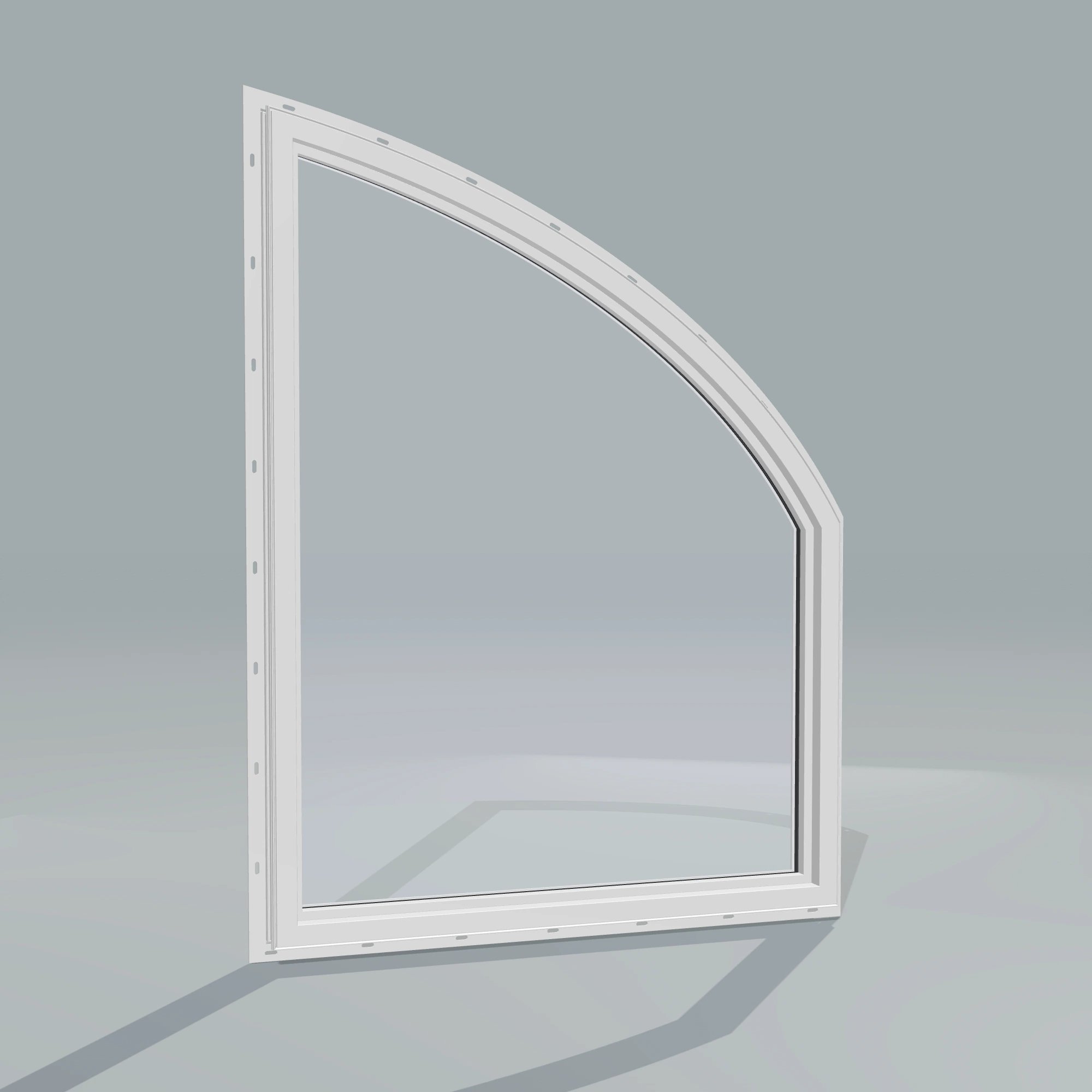 Angled interior view of the 36 × 48 inch raised partial chord (left), white exterior / white interior, with nailing flange