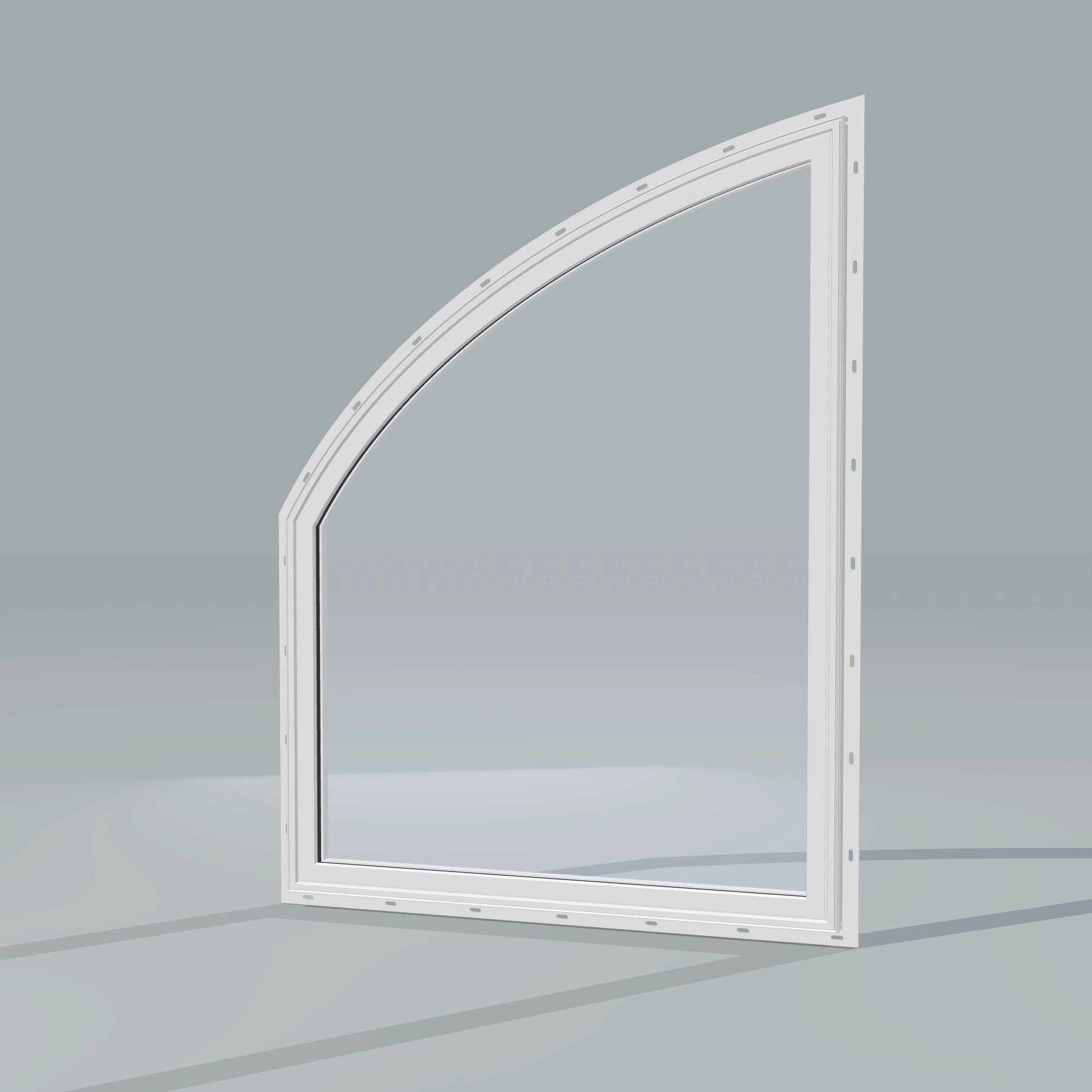 Opposite exterior angle of the 36 × 48 inch raised partial chord (left), white exterior / white interior, with nailing flange