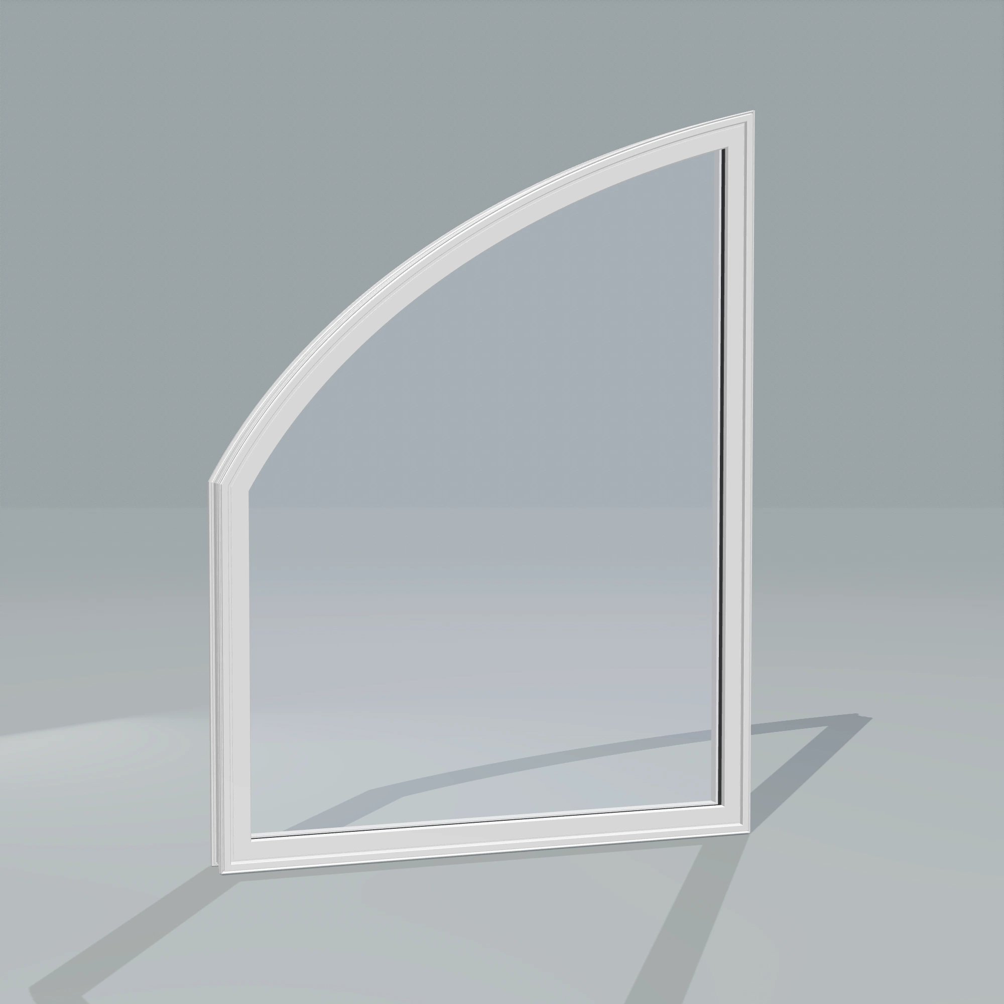 Angled exterior configurator view of the 36 × 48 inch raised partial chord (left), white exterior / white interior, without nailing flange