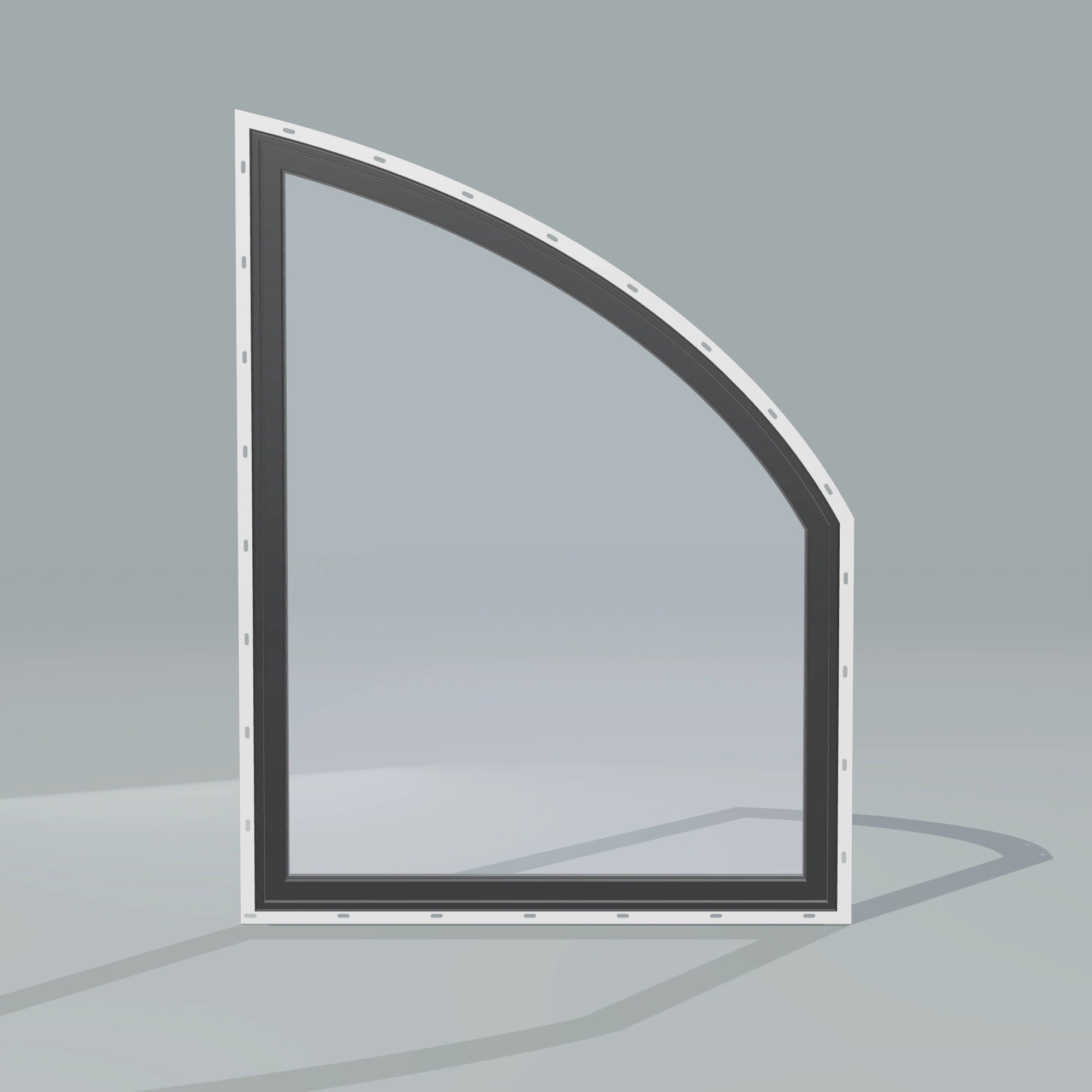 Straight exterior view of the 36 × 48 inch raised partial chord (right), black exterior / black interior, with nailing flange