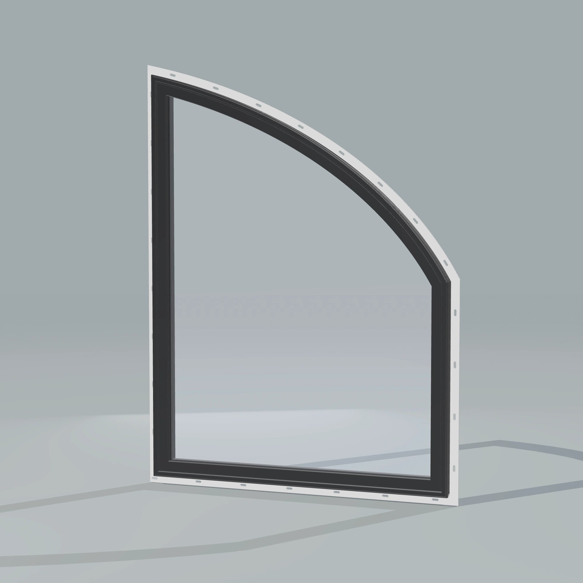 Opposite exterior angle of the 36 × 48 inch raised partial chord (right), black exterior / black interior, with nailing flange