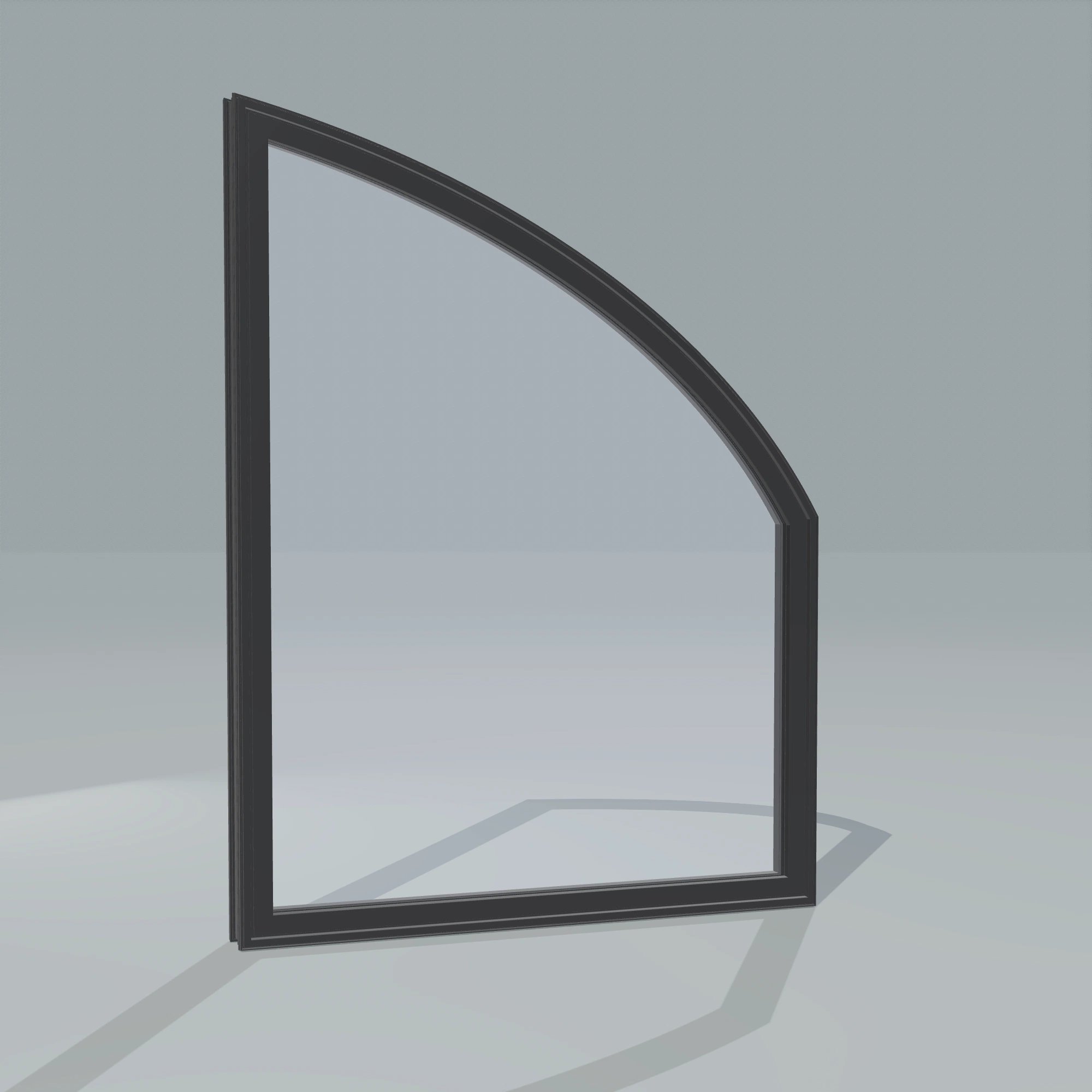 Angled exterior configurator view of the 36 × 48 inch raised partial chord (right), black exterior / black interior, without nailing flange