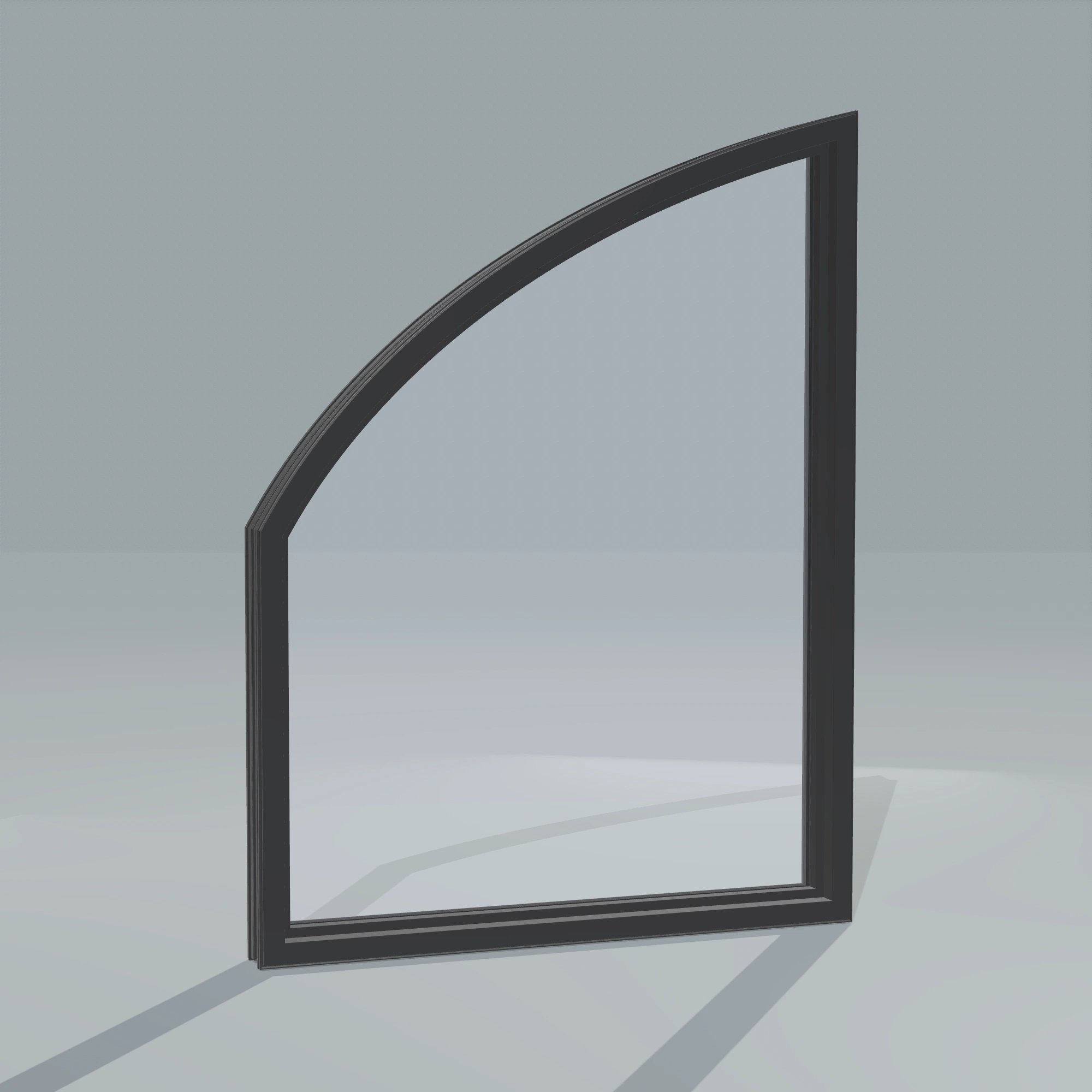 Angled interior view of the 36 × 48 inch raised partial chord (right), black exterior / black interior, without nailing flange