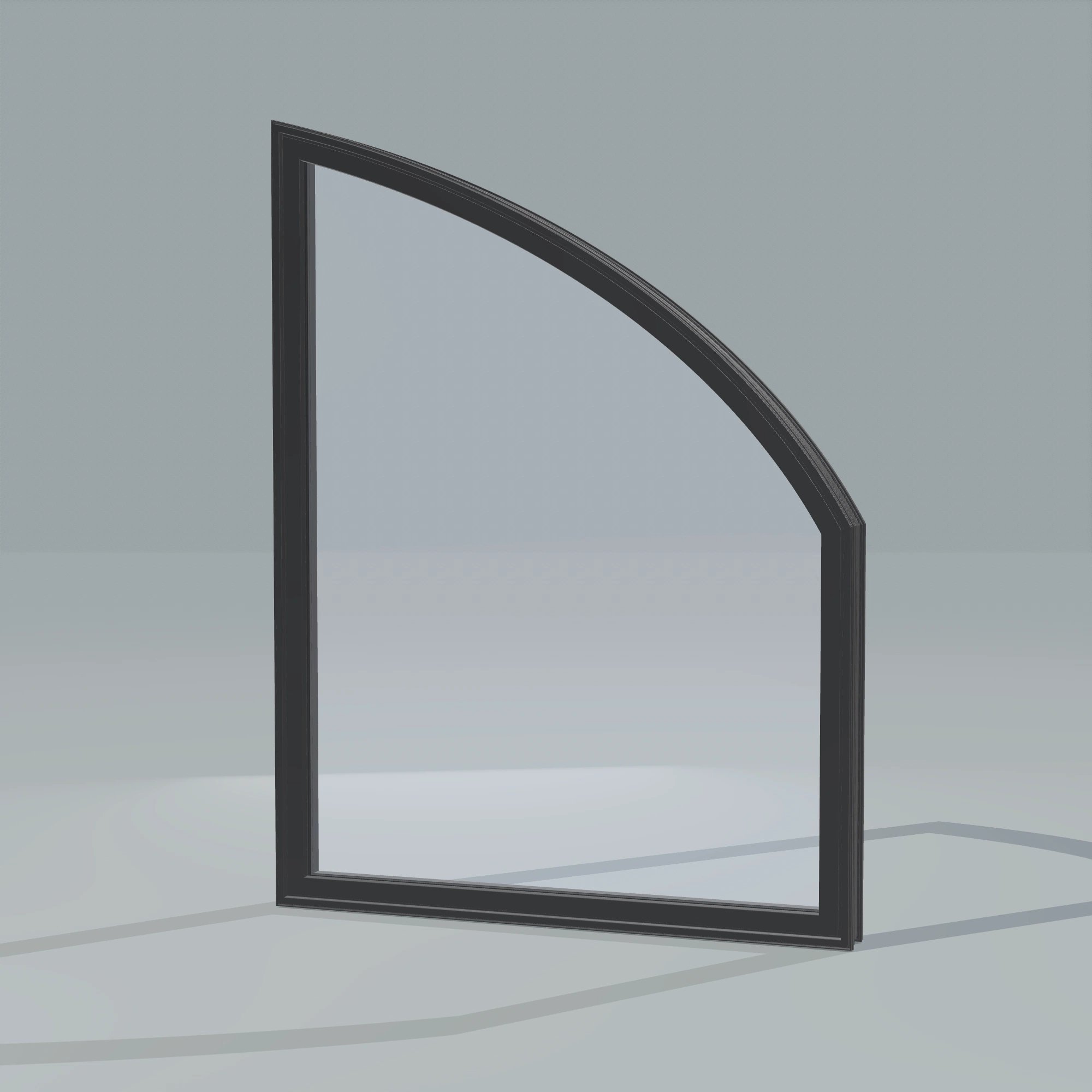 Opposite exterior angle of the 36 × 48 inch raised partial chord (right), black exterior / black interior, without nailing flange