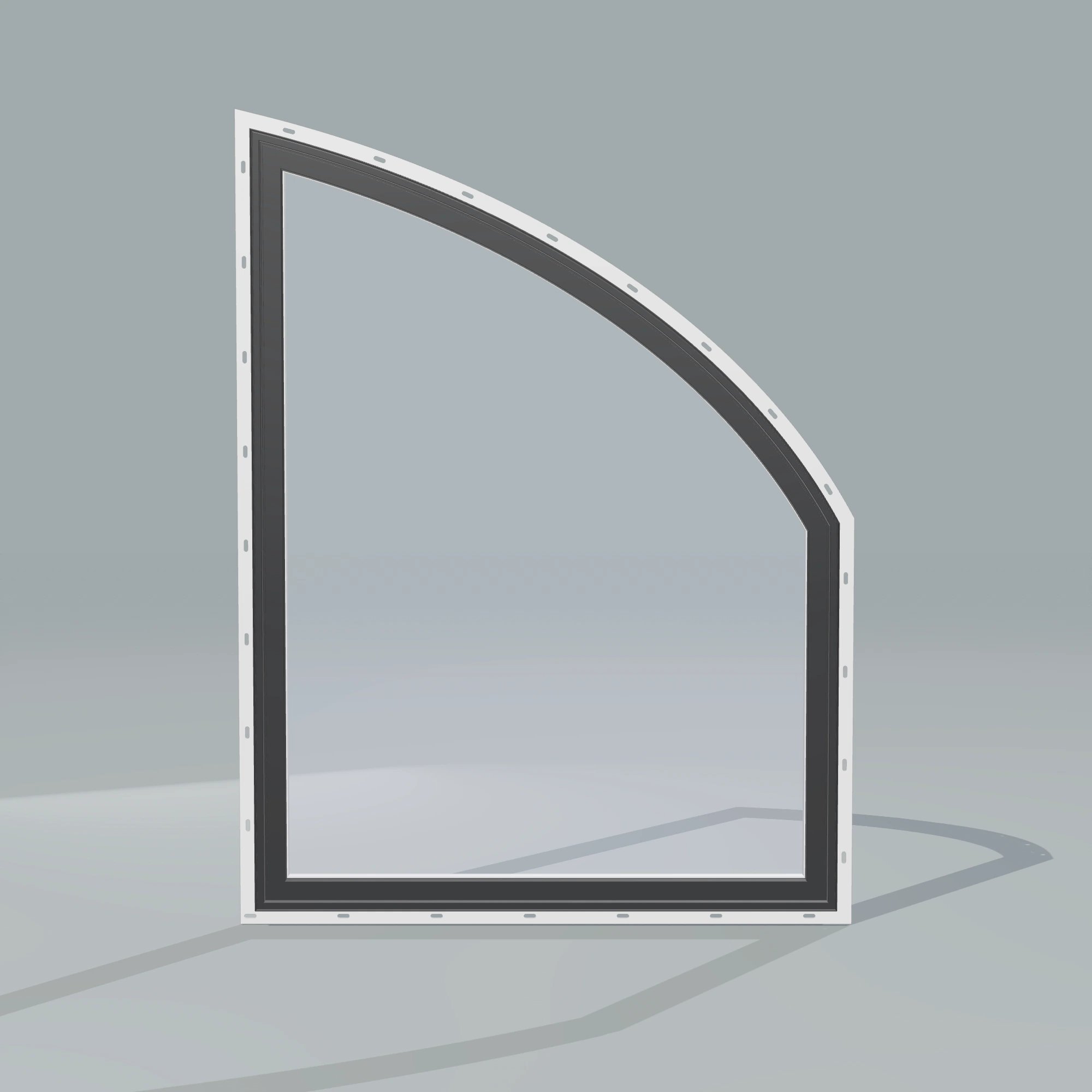 Straight exterior view of the 36 × 48 inch raised partial chord (right), black exterior / white interior, with nailing flange