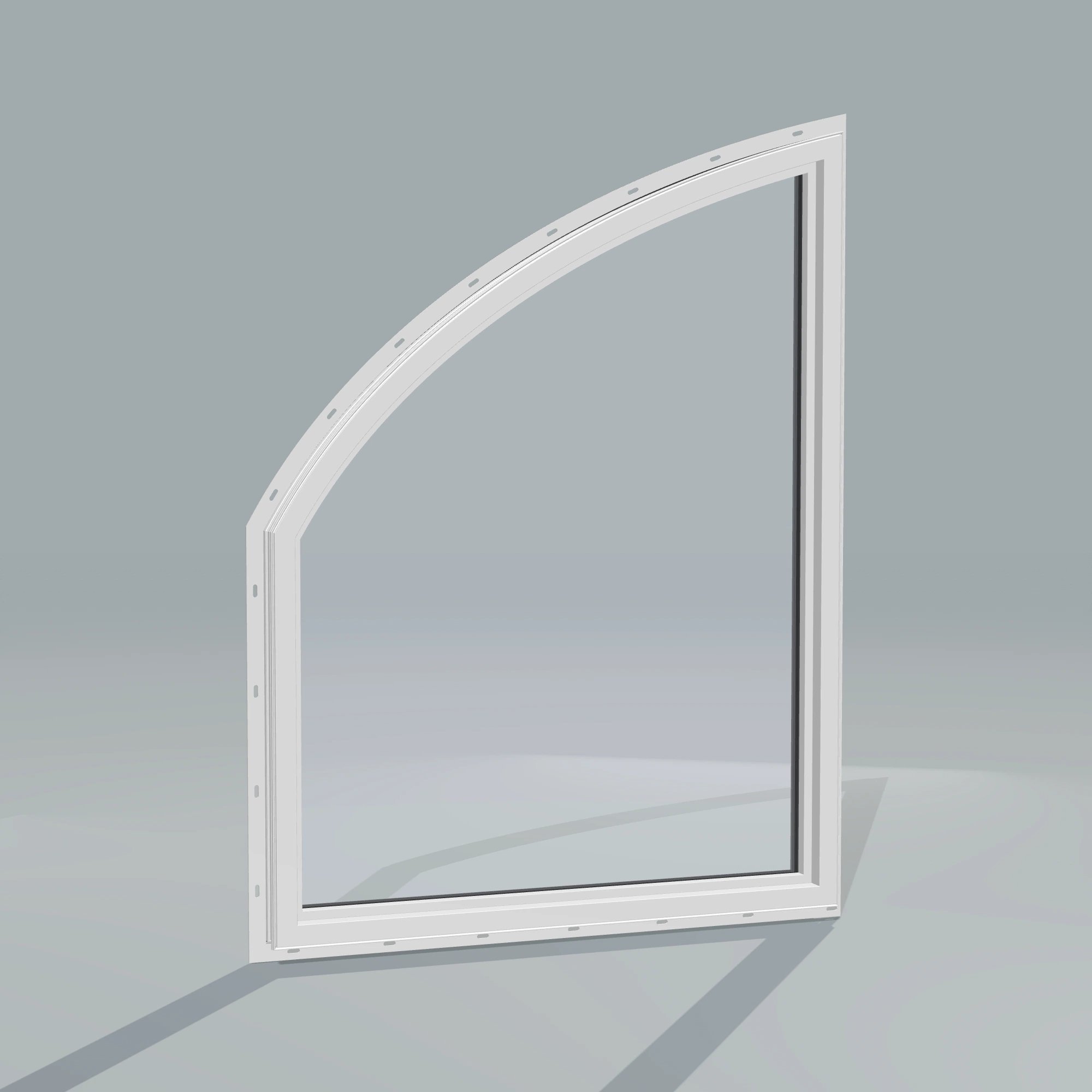 Angled interior view of the 36 × 48 inch raised partial chord (right), black exterior / white interior, with nailing flange