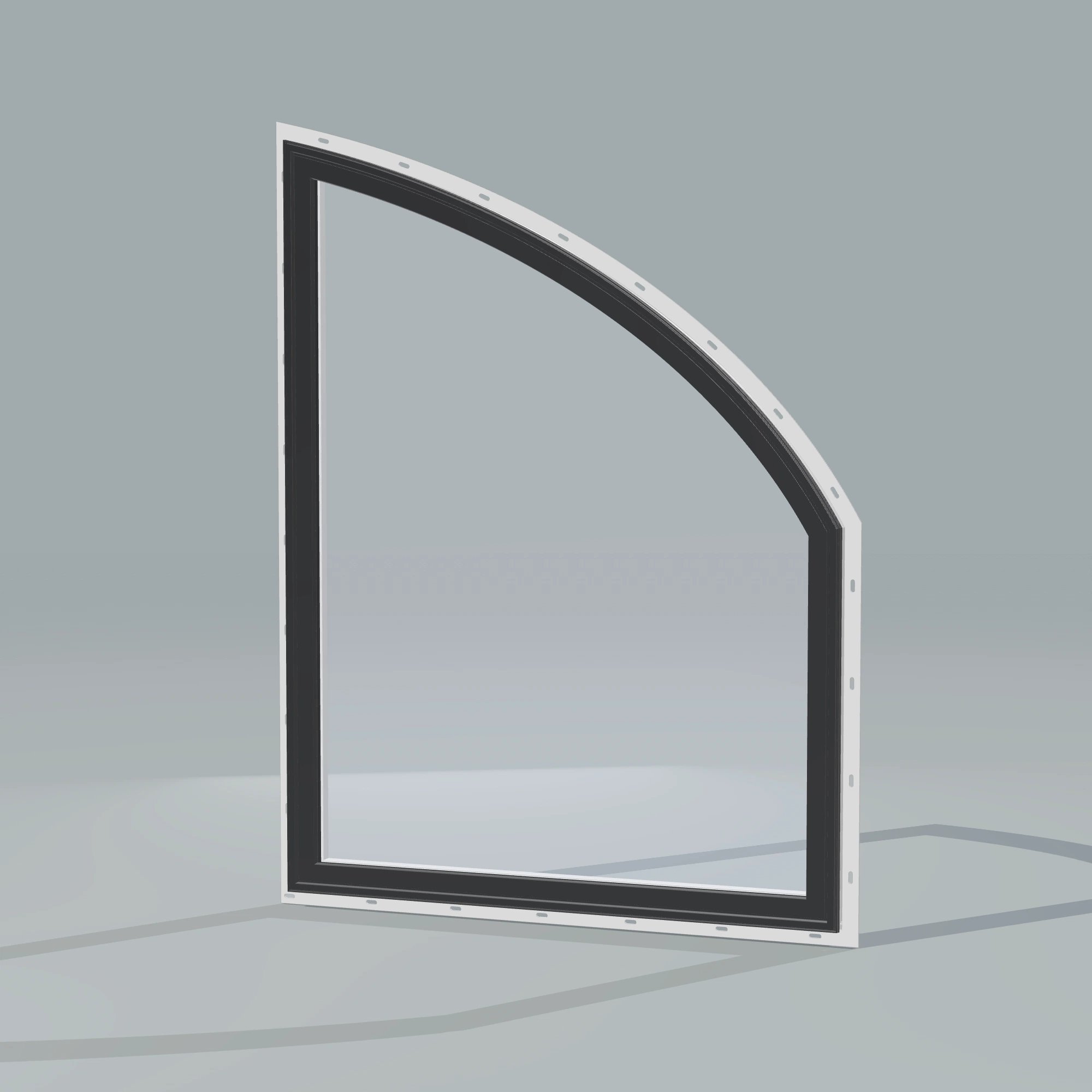 Opposite exterior angle of the 36 × 48 inch raised partial chord (right), black exterior / white interior, with nailing flange