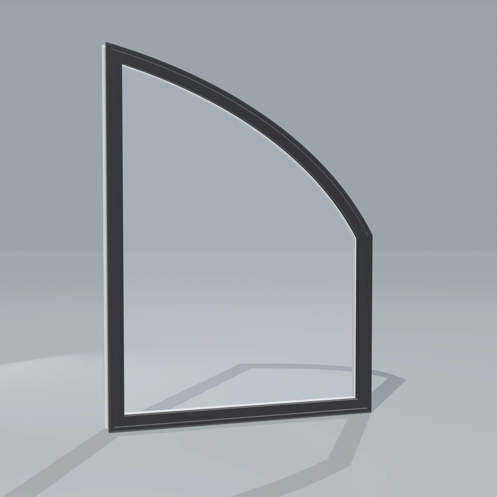 Angled exterior configurator view of the 36 × 48 inch raised partial chord (right), black exterior / white interior, without nailing flange
