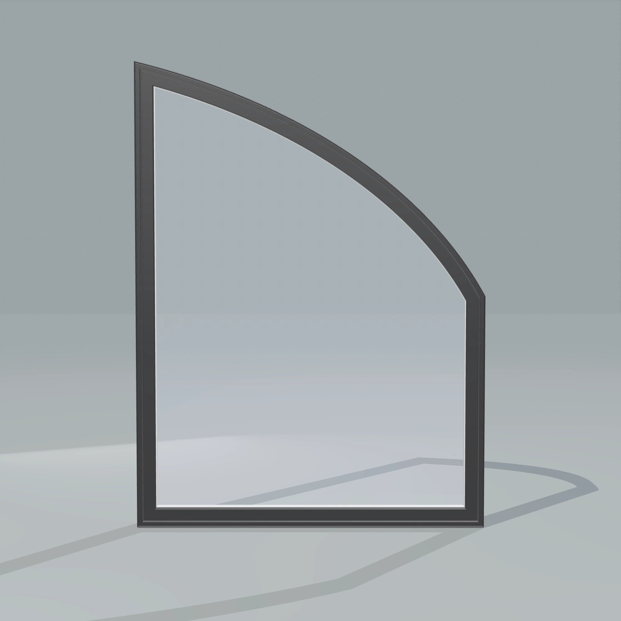 Straight exterior view of the 36 × 48 inch raised partial chord (right), black exterior / white interior, without nailing flange