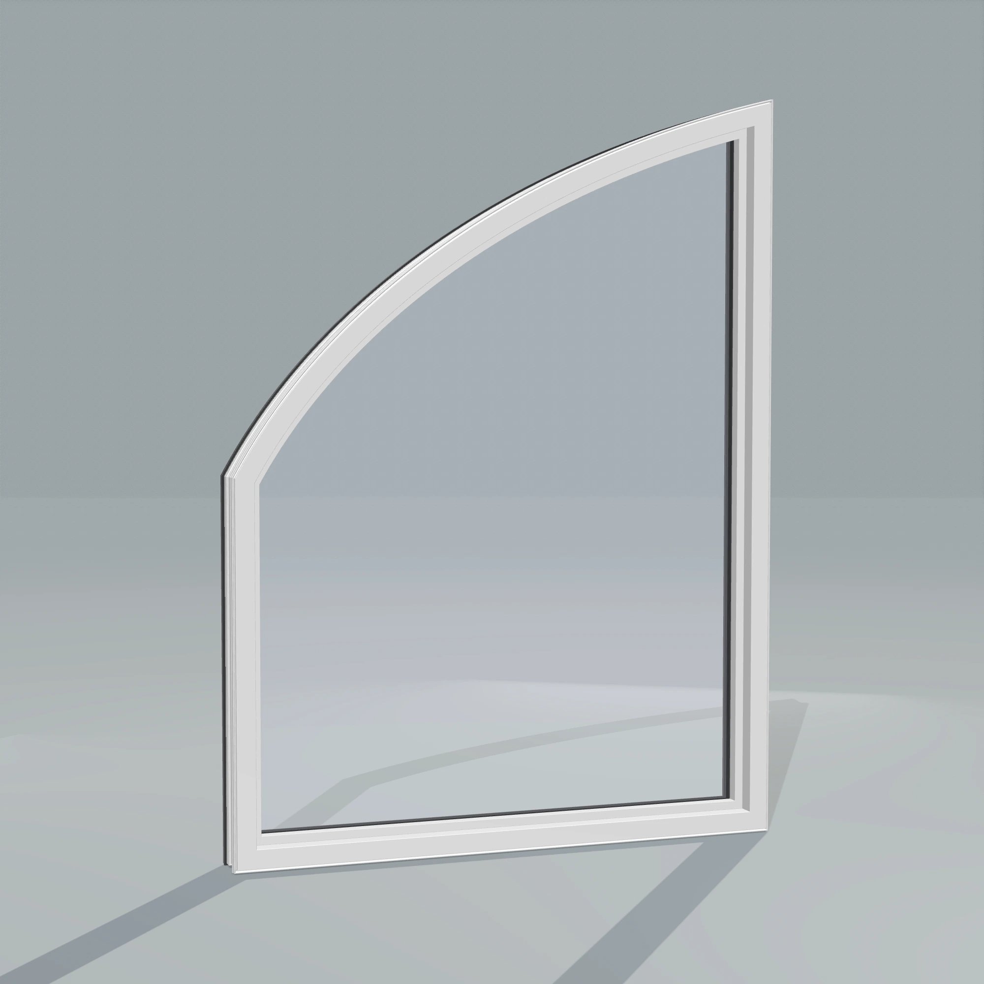 Angled interior view of the 36 × 48 inch raised partial chord (right), black exterior / white interior, without nailing flange