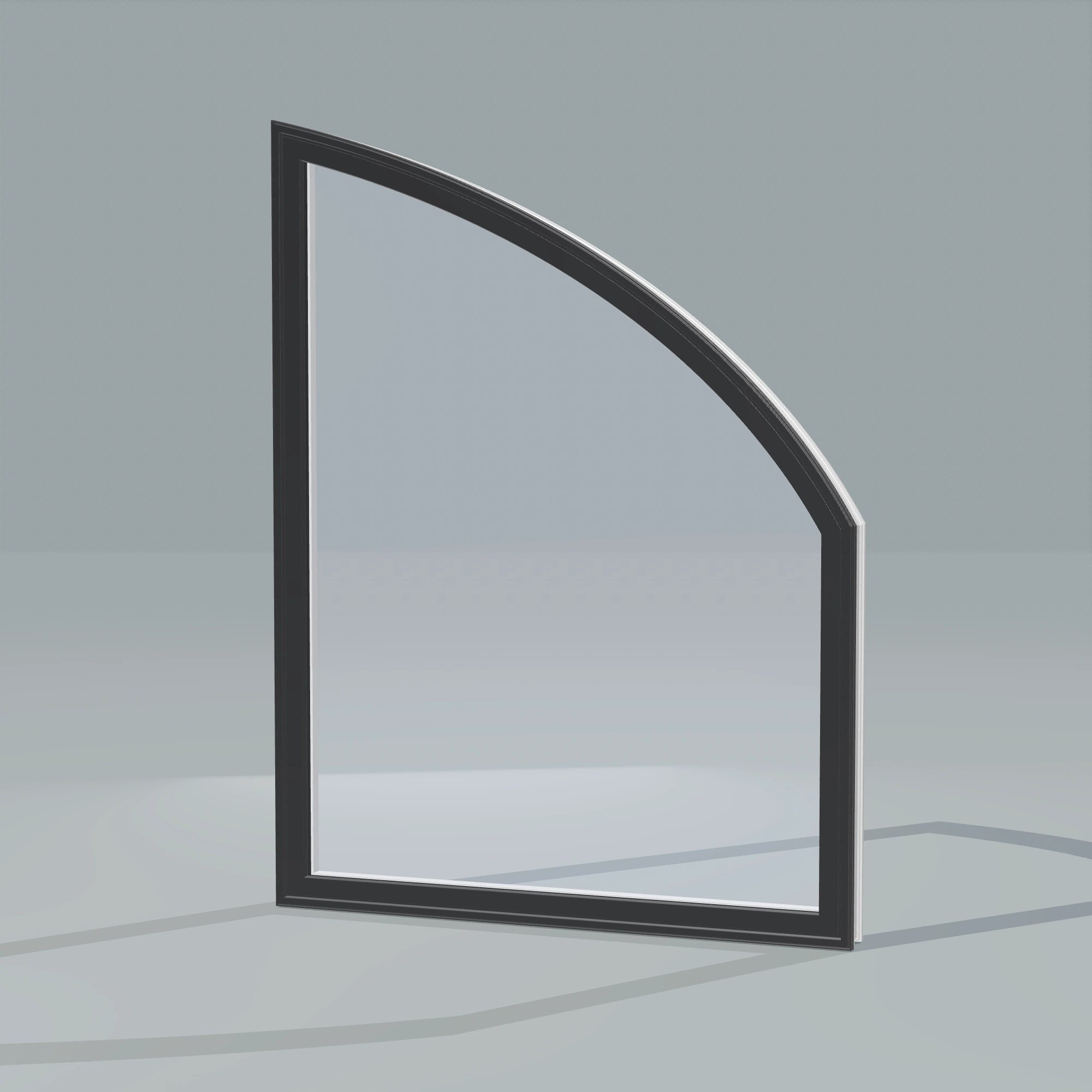 Opposite exterior angle of the 36 × 48 inch raised partial chord (right), black exterior / white interior, without nailing flange