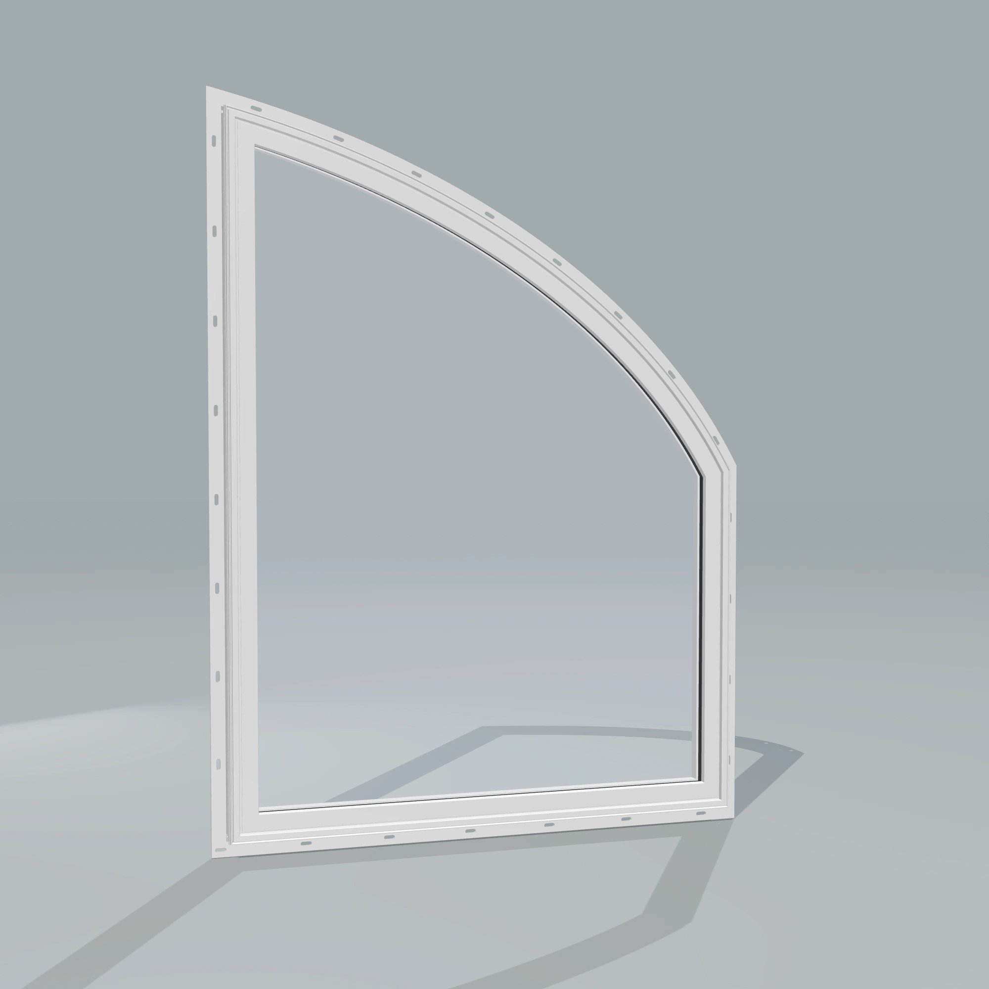 Angled exterior configurator view of the 36 × 48 inch raised partial chord (right), white exterior / white interior, with nailing flange