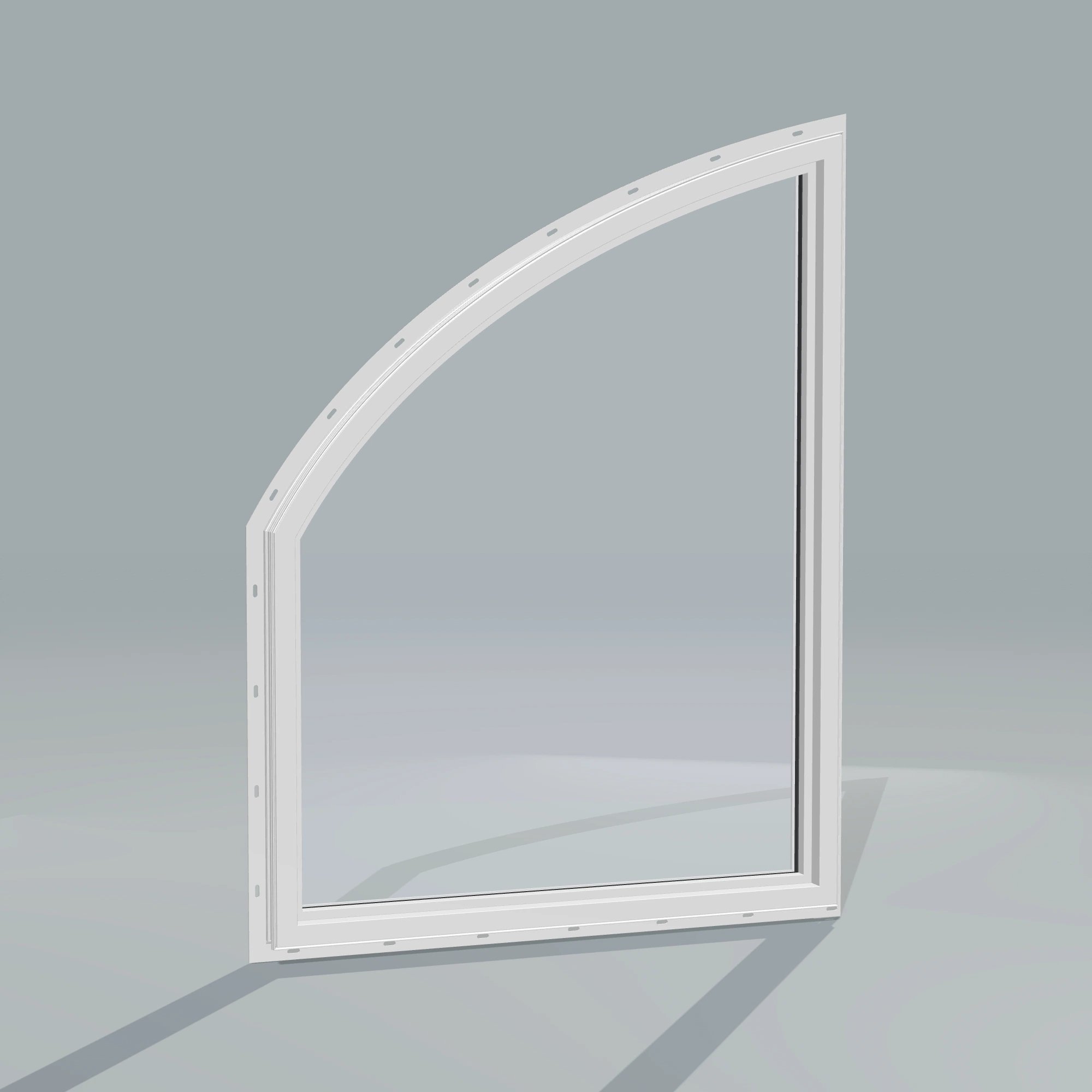 Angled interior view of the 36 × 48 inch raised partial chord (right), white exterior / white interior, with nailing flange