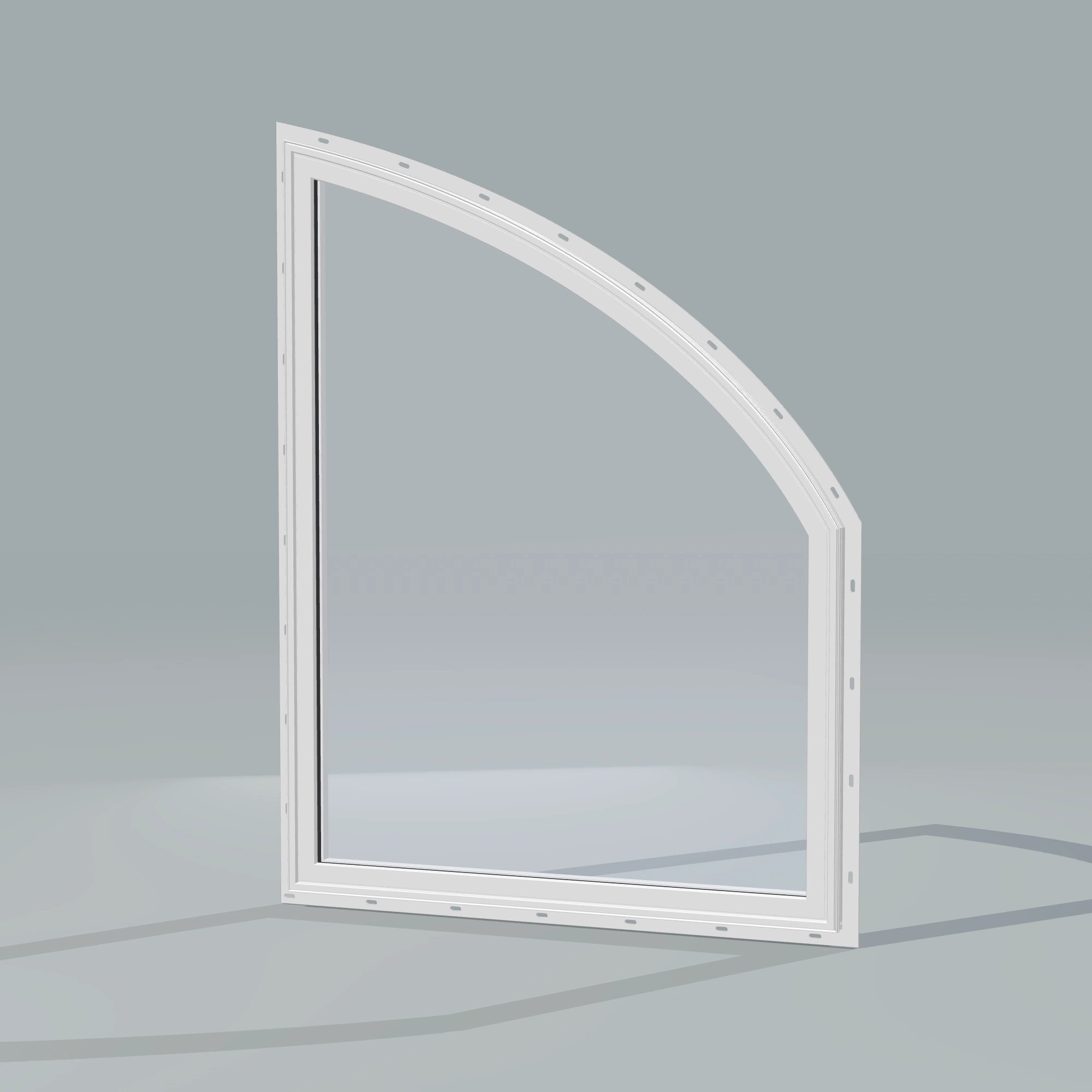 Opposite exterior angle of the 36 × 48 inch raised partial chord (right), white exterior / white interior, with nailing flange