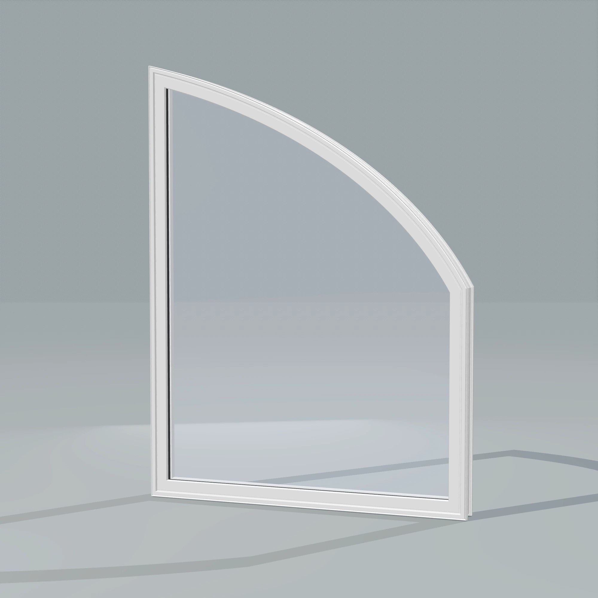 Opposite exterior angle of the 36 × 48 inch raised partial chord (right), white exterior / white interior, without nailing flange