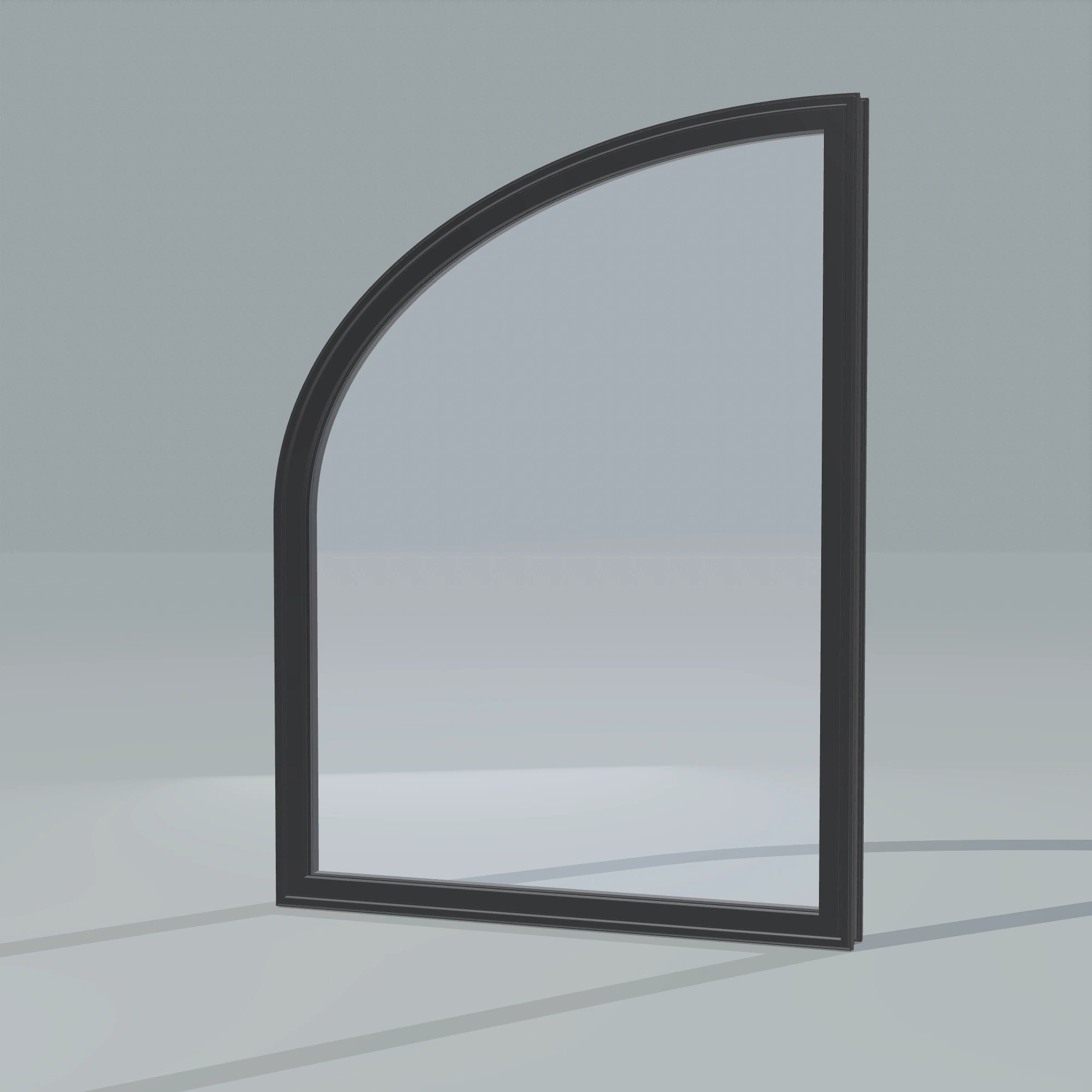Opposite exterior angle of the 36 × 48 inch raised partial ellipse (left), black exterior / black interior, without nailing flange