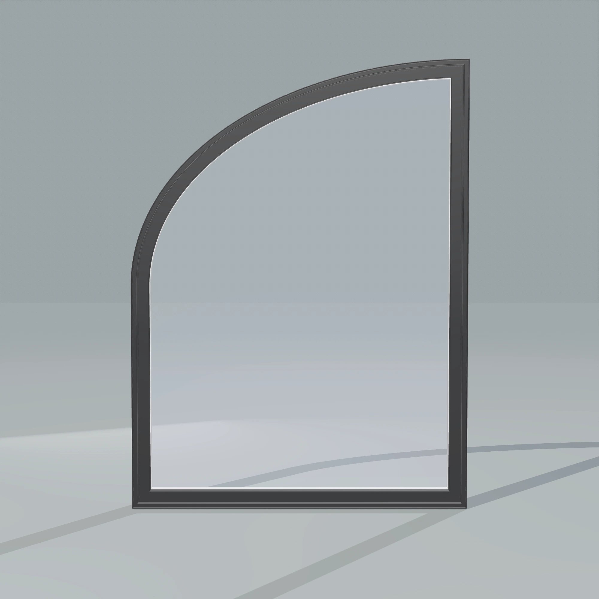 Straight exterior view of the 36 × 48 inch raised partial ellipse (left), black exterior / white interior, without nailing flange