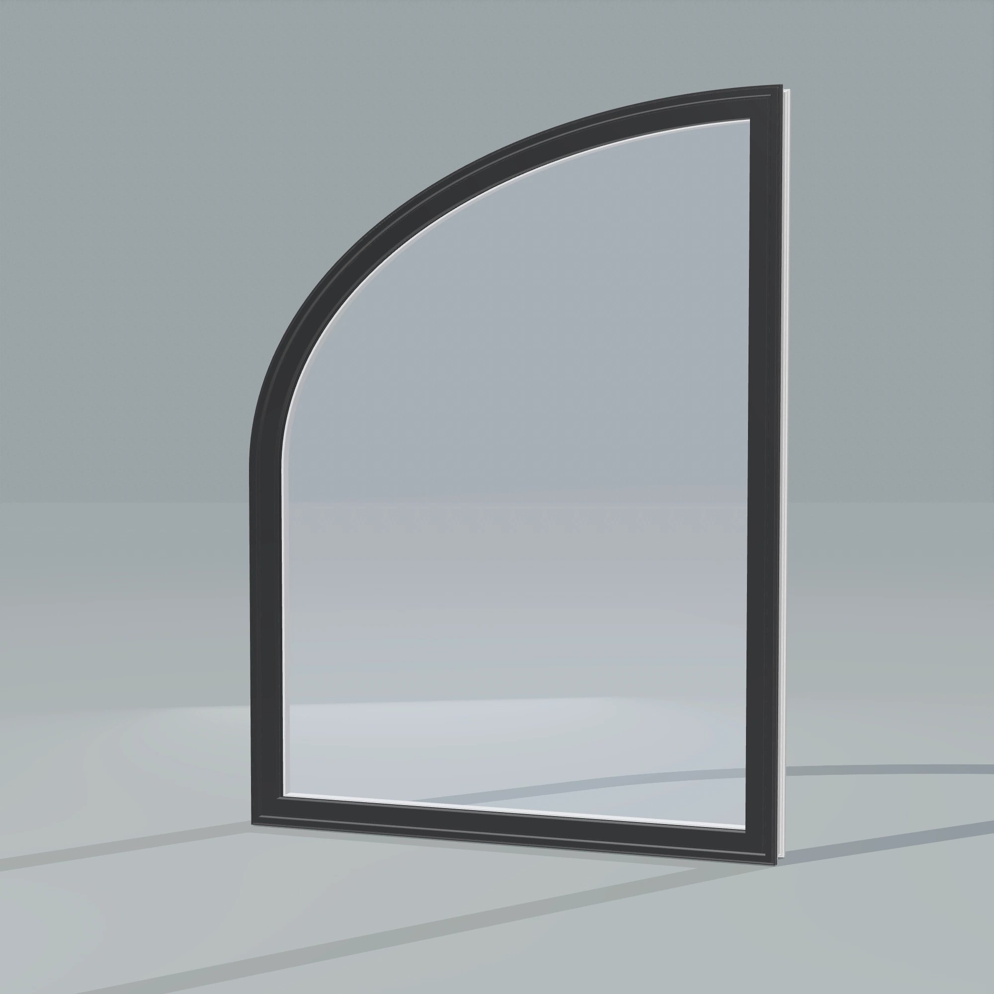Opposite exterior angle of the 36 × 48 inch raised partial ellipse (left), black exterior / white interior, without nailing flange