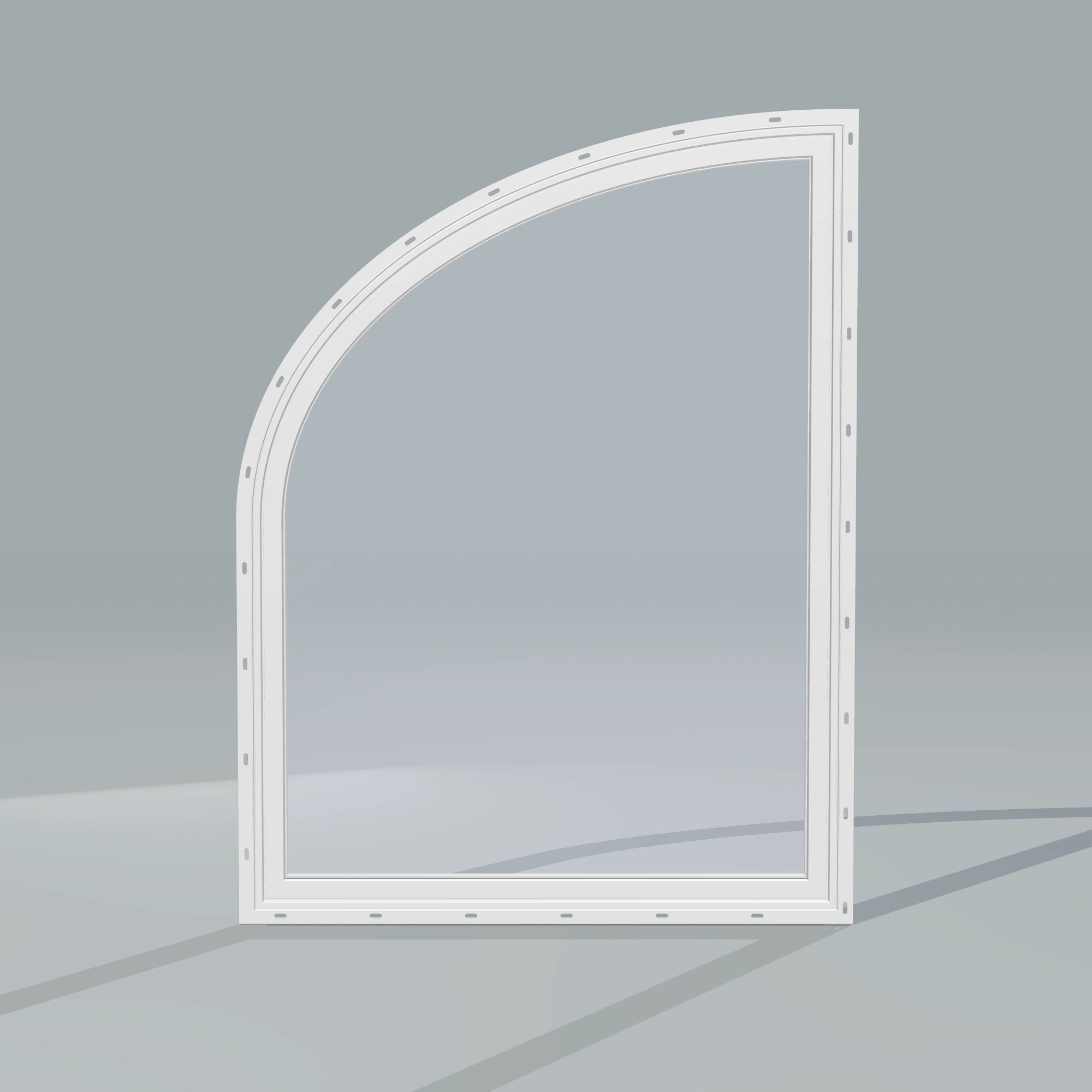 Straight exterior view of the 36 × 48 inch raised partial ellipse (left), white exterior / white interior, with nailing flange