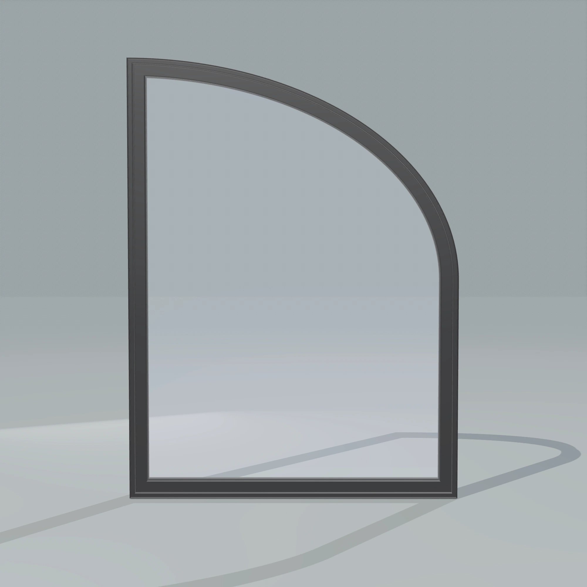 Straight exterior view of the 36 × 48 inch raised partial ellipse (right), black exterior / black interior, without nailing flange