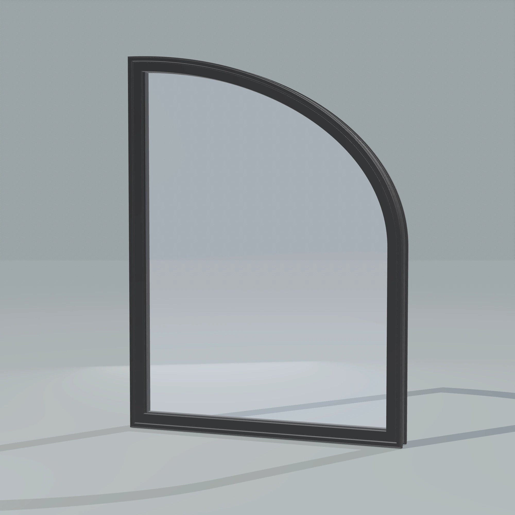 Opposite exterior angle of the 36 × 48 inch raised partial ellipse (right), black exterior / black interior, without nailing flange