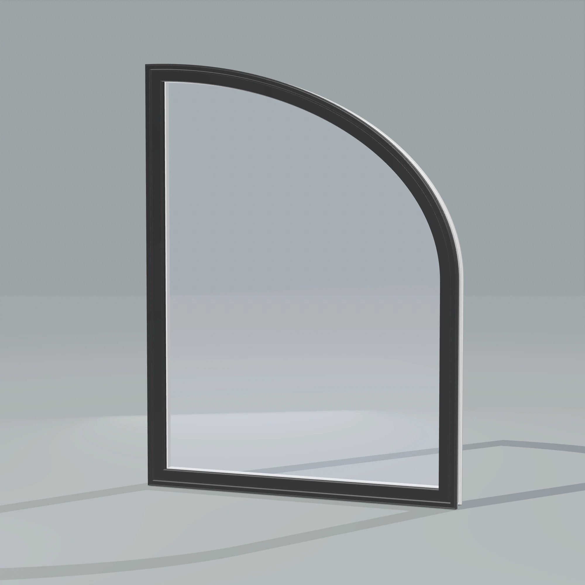 Opposite exterior angle of the 36 × 48 inch raised partial ellipse (right), black exterior / white interior, without nailing flange
