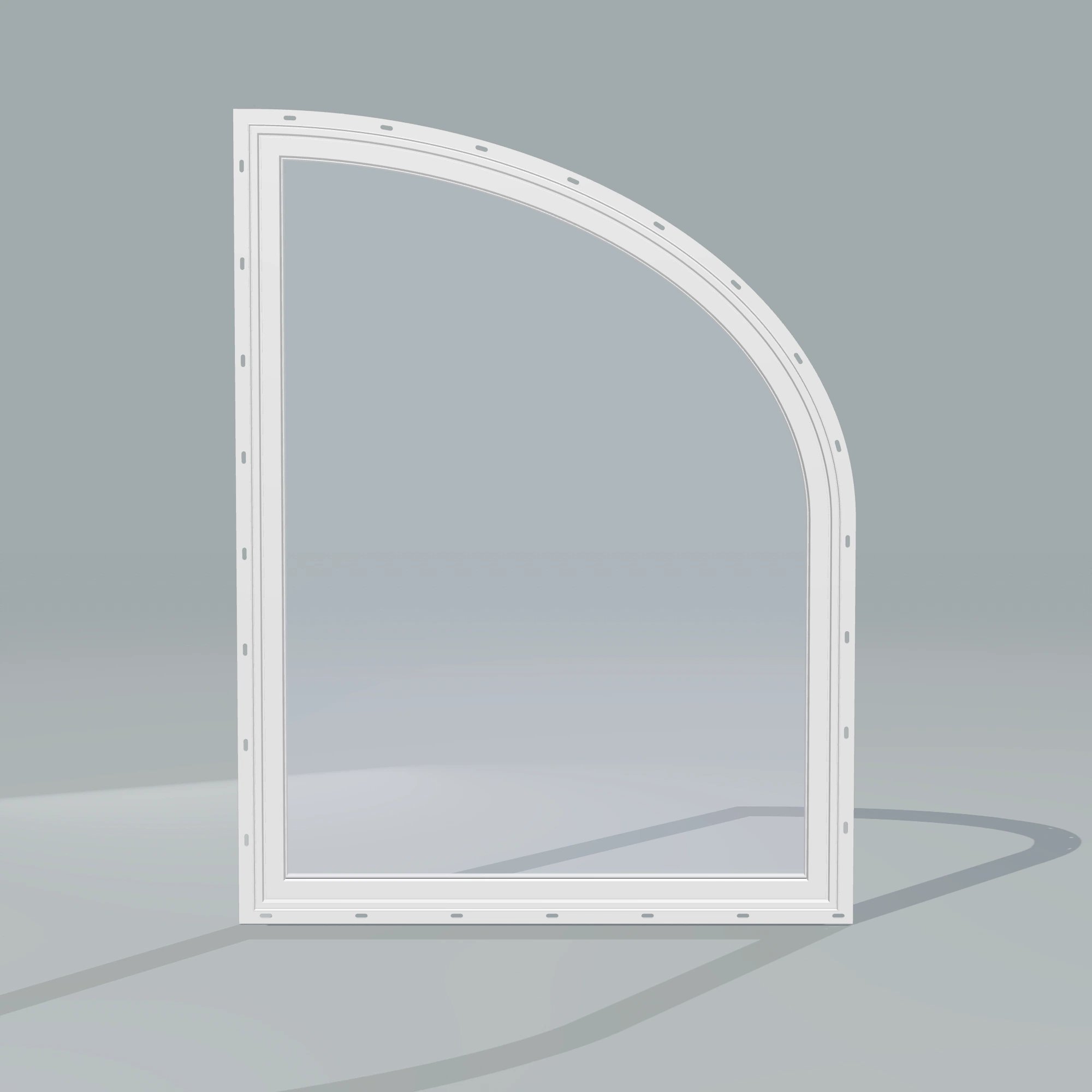 Straight exterior view of the 36 × 48 inch raised partial ellipse (right), white exterior / white interior, with nailing flange