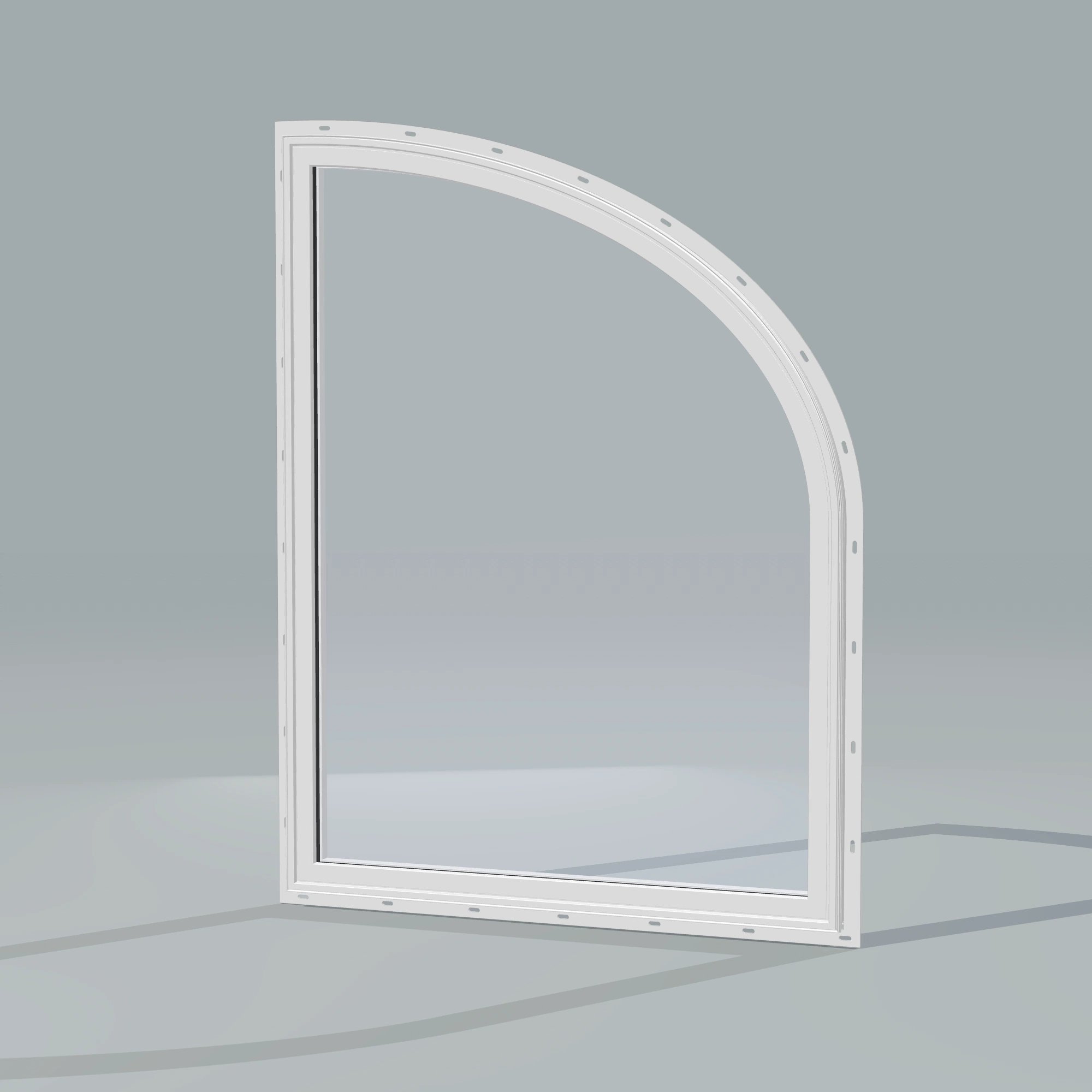 Opposite exterior angle of the 36 × 48 inch raised partial ellipse (right), white exterior / white interior, with nailing flange