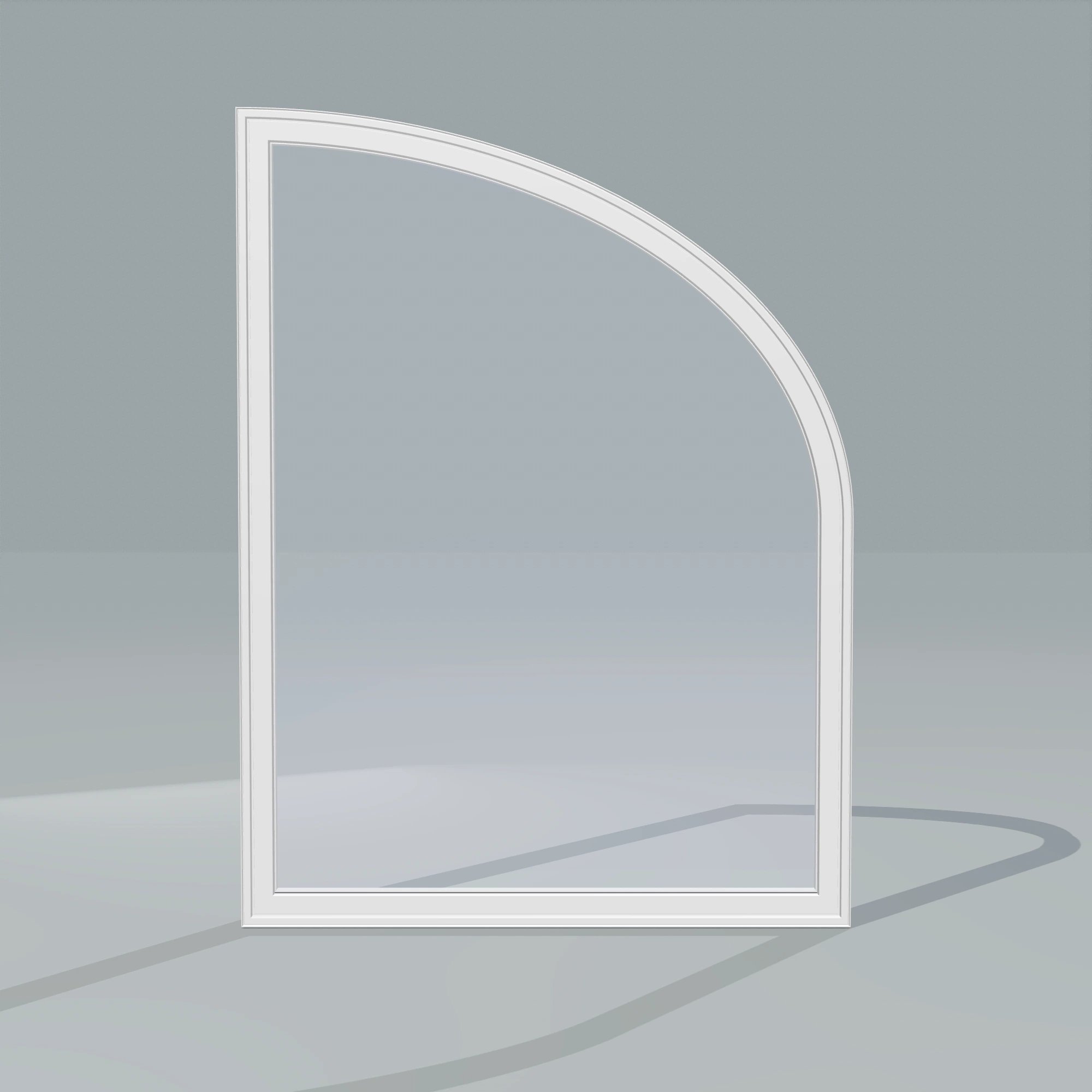 Straight exterior view of the 36 × 48 inch raised partial ellipse (right), white exterior / white interior, without nailing flange