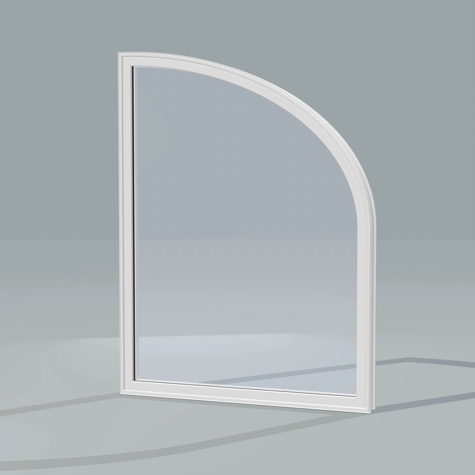 Opposite exterior angle of the 36 × 48 inch raised partial ellipse (right), white exterior / white interior, without nailing flange