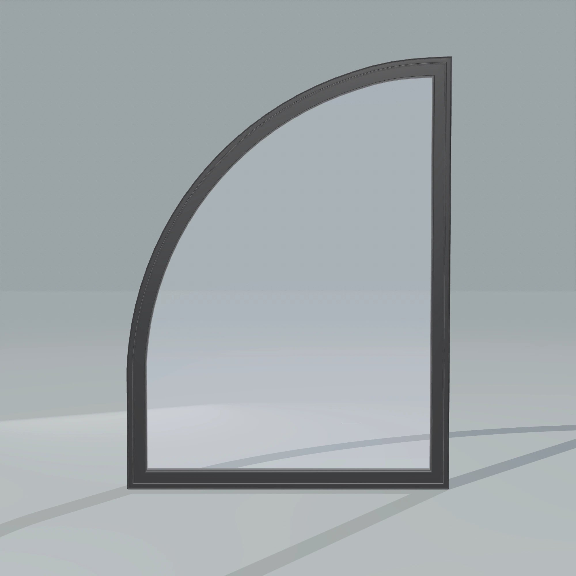 Straight exterior view of the 36 × 48 inch raised quarter round (left), black exterior / black interior, without nailing flange