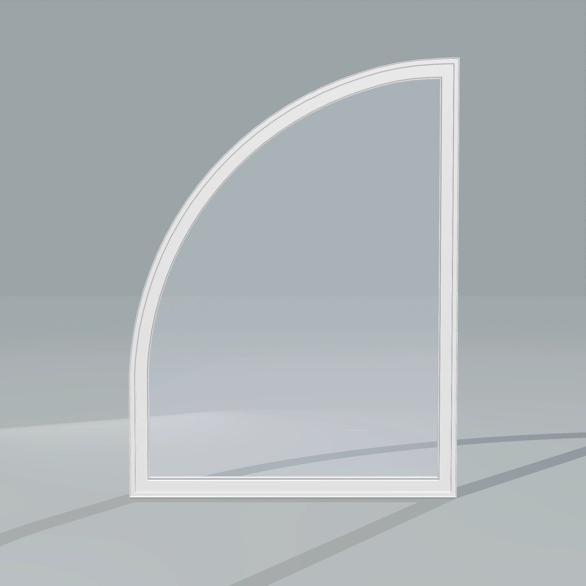 Straight exterior view of the 36 × 48 inch raised quarter round (left), white exterior / white interior, without nailing flange