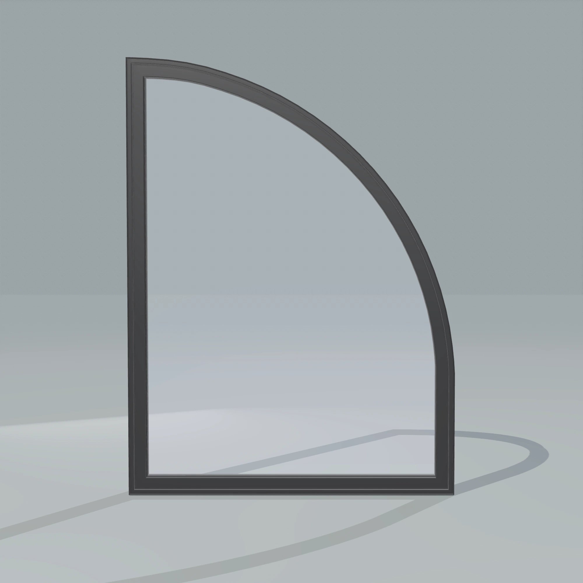 Straight exterior view of the 36 × 48 inch raised quarter round (right), black exterior / black interior, without nailing flange