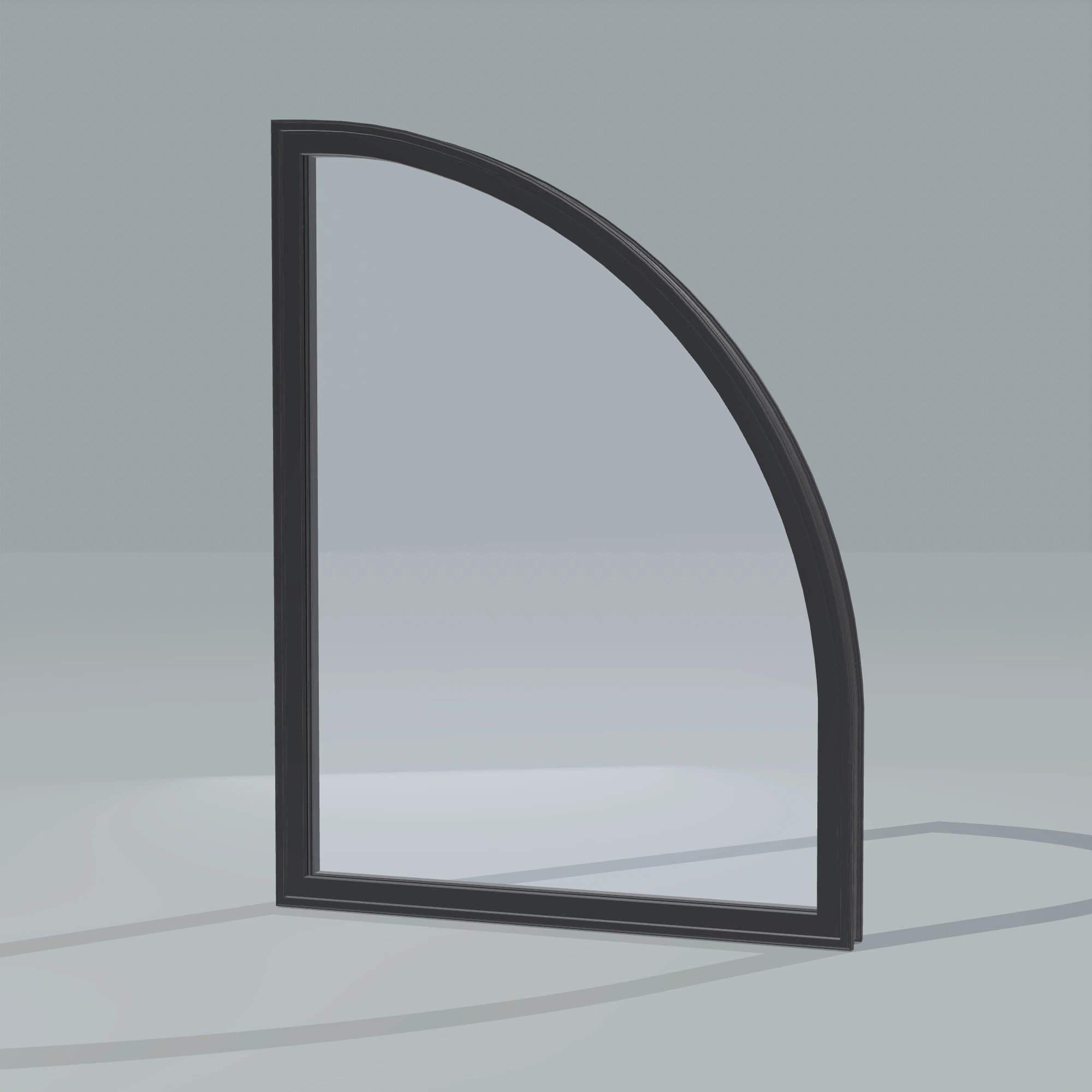 Opposite exterior angle of the 36 × 48 inch raised quarter round (right), black exterior / black interior, without nailing flange