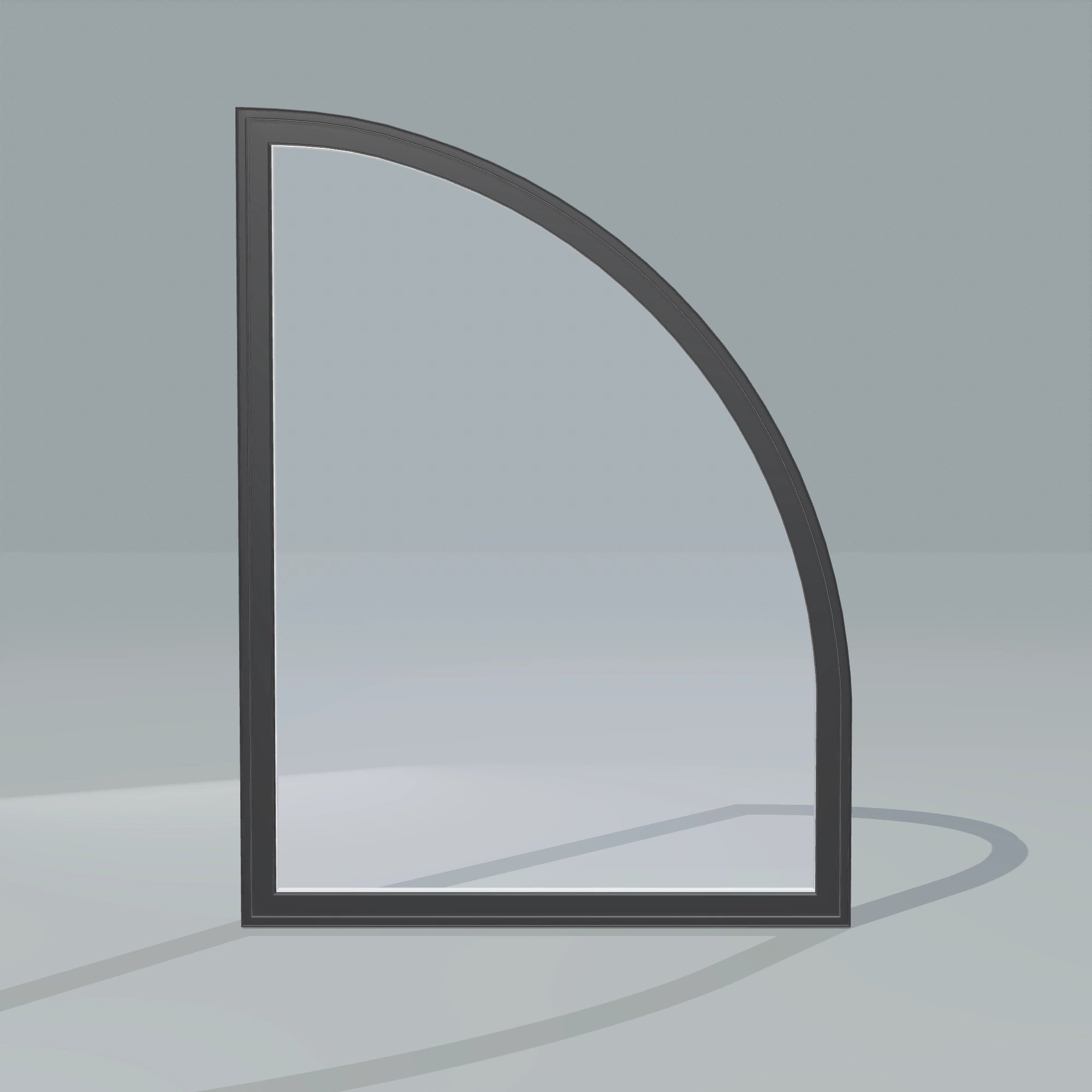 Straight exterior view of the 36 × 48 inch raised quarter round (right), black exterior / white interior, without nailing flange