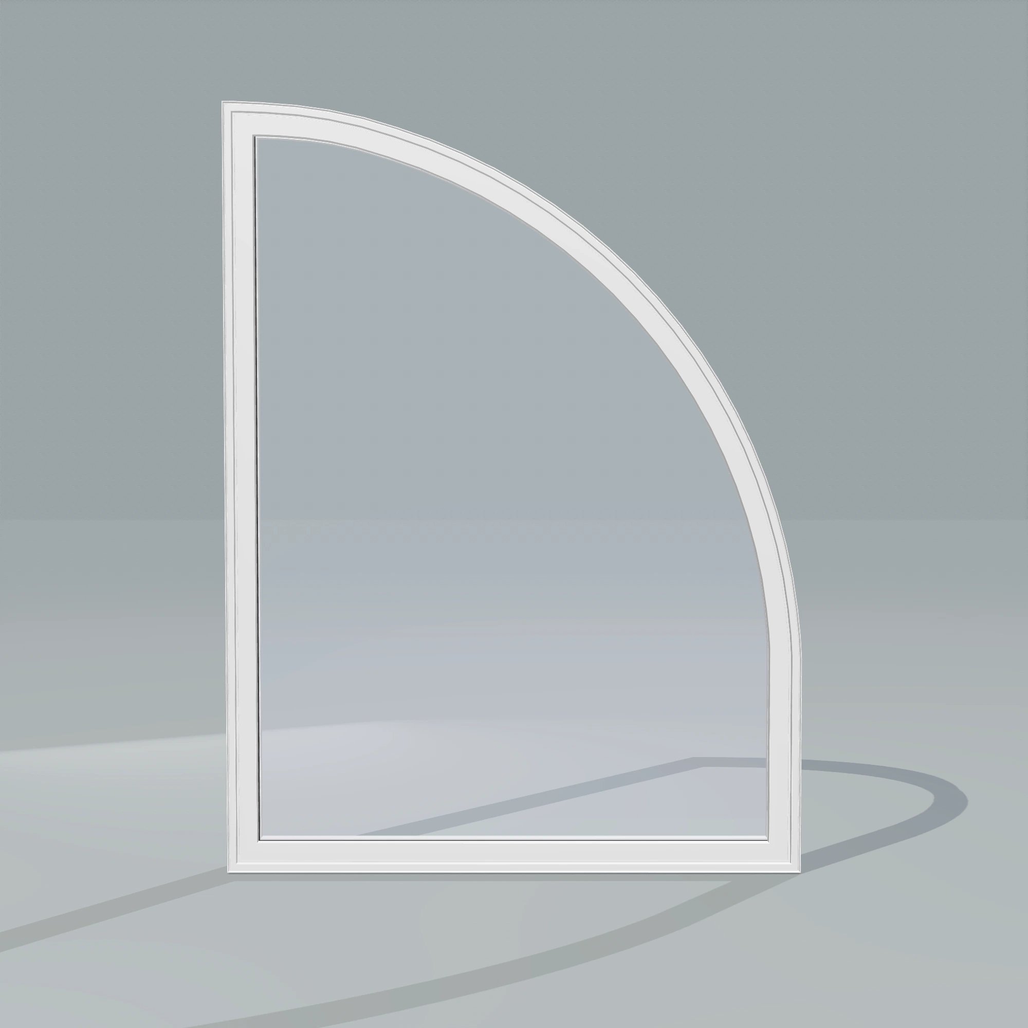 Straight exterior view of the 36 × 48 inch raised quarter round (right), white exterior / white interior, without nailing flange