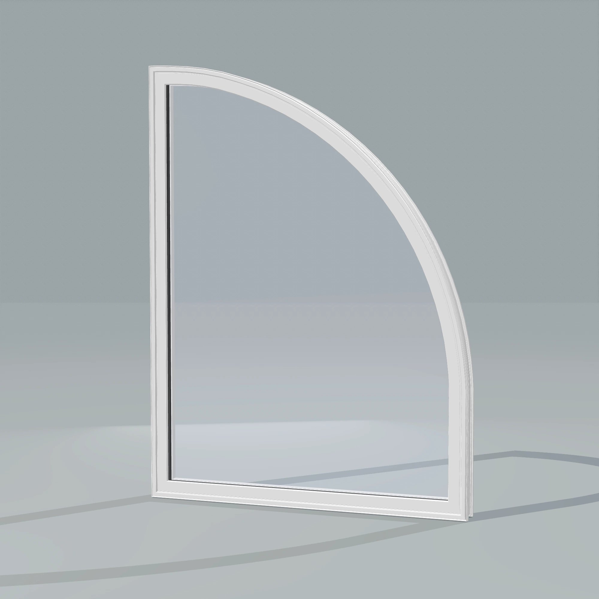 Opposite exterior angle of the 36 × 48 inch raised quarter round (right), white exterior / white interior, without nailing flange