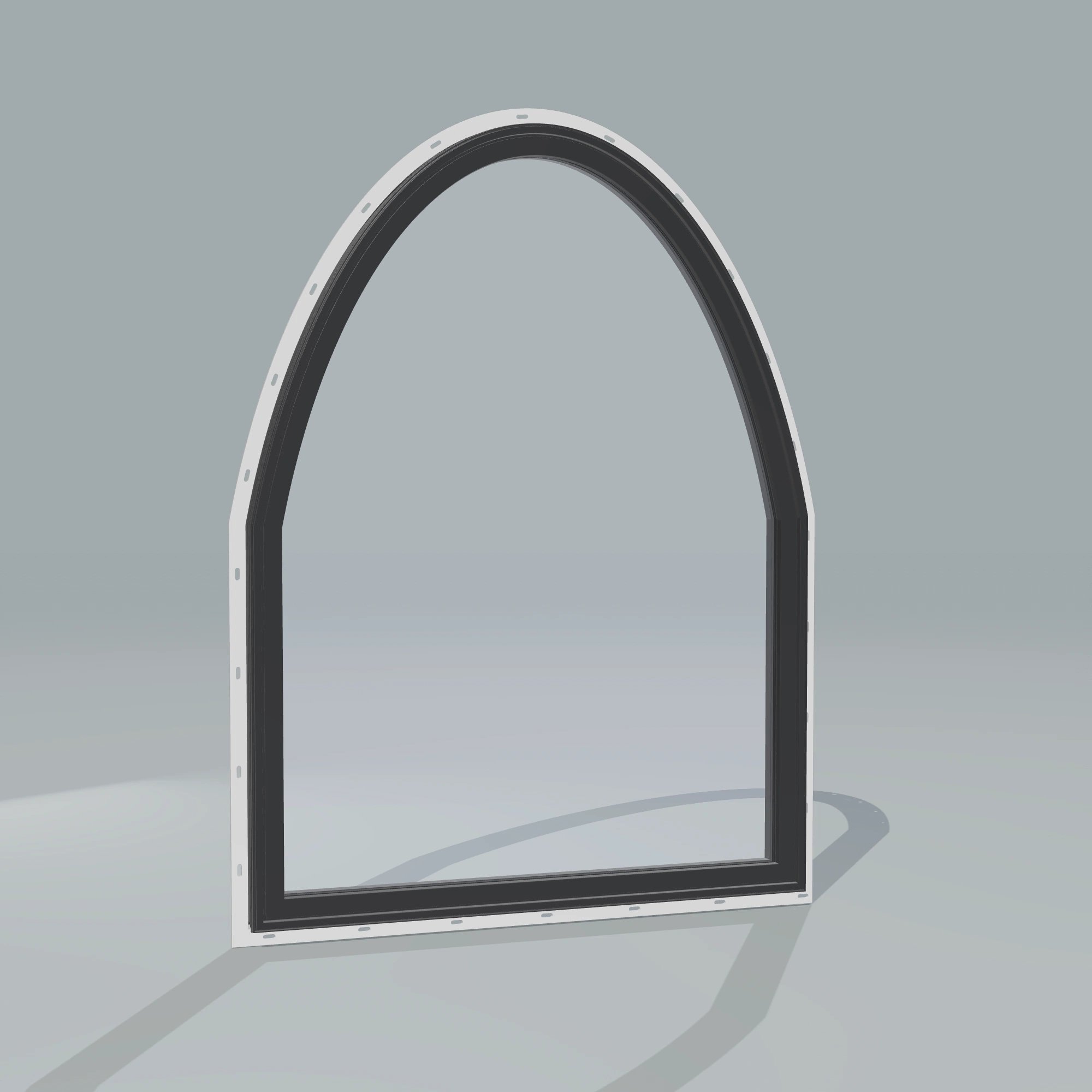 Angled exterior configurator view of the 36 × 48 inch raised segment, black exterior / black interior, with nailing flange