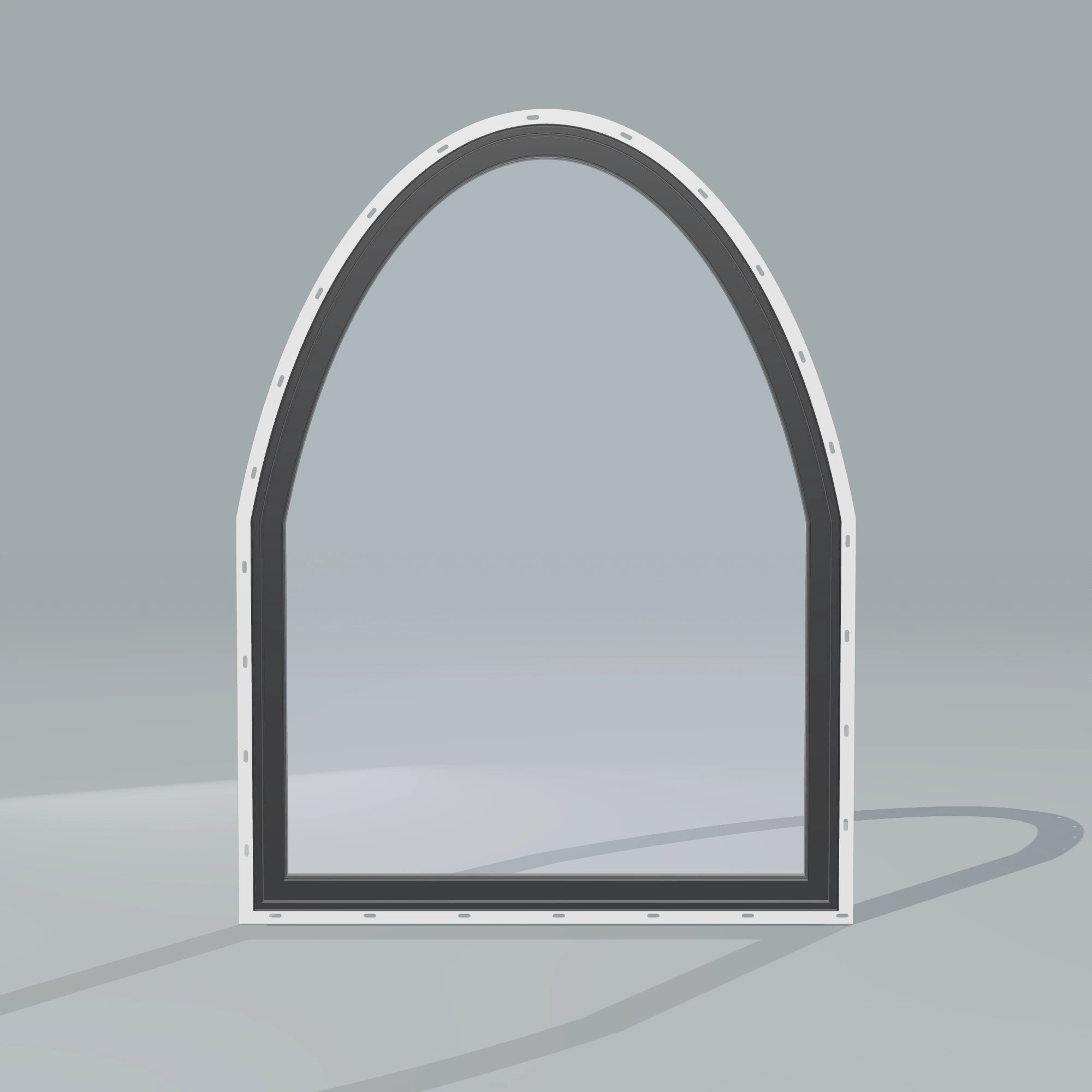 Straight exterior view of the 36 × 48 inch raised segment, black exterior / black interior, with nailing flange