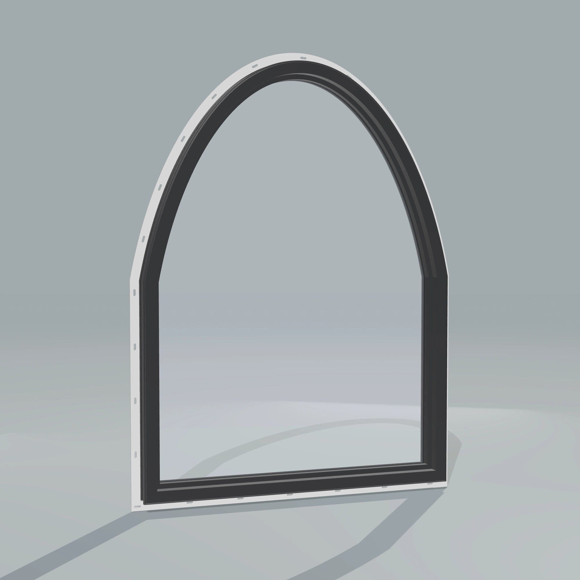 Angled interior view of the 36 × 48 inch raised segment, black exterior / black interior, with nailing flange