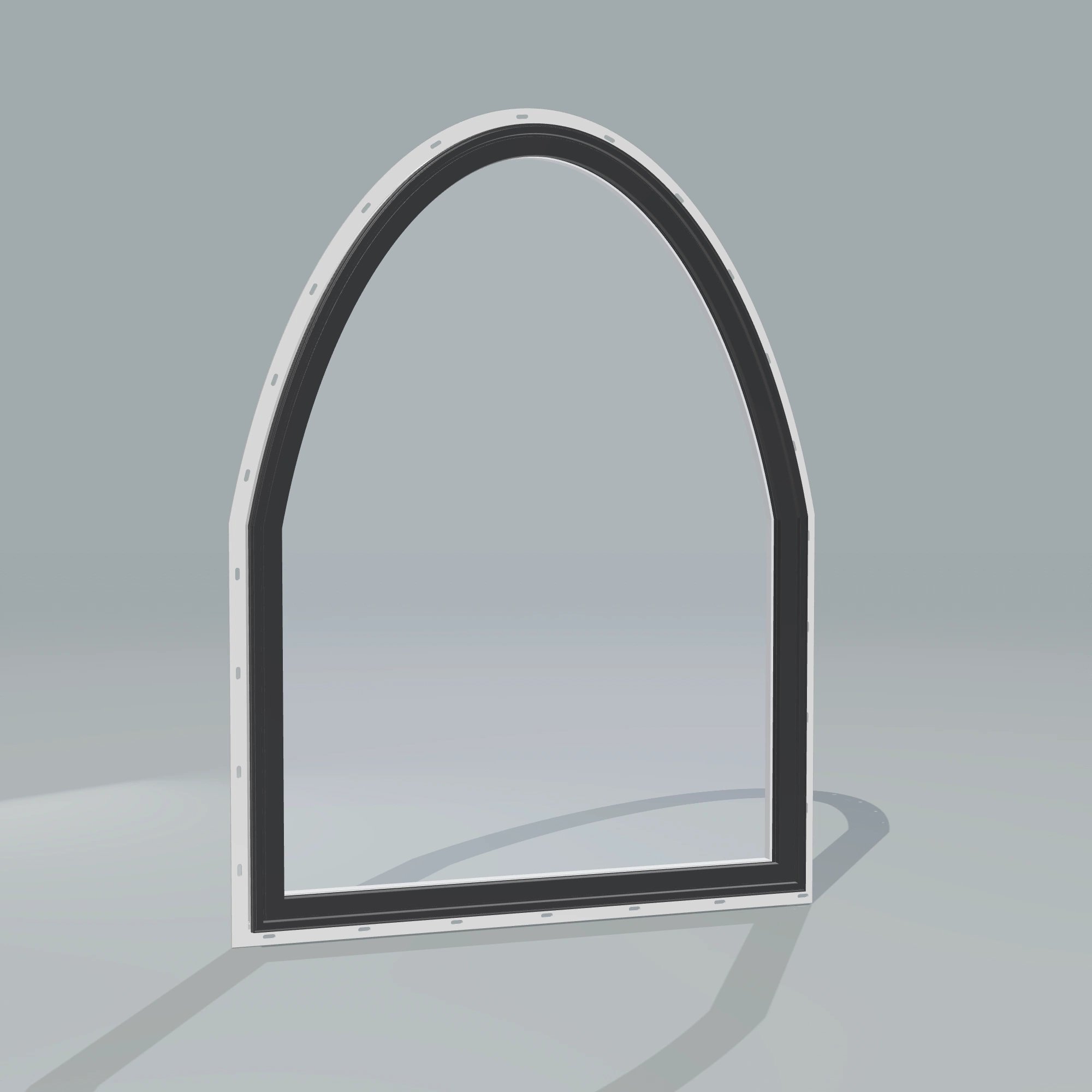 Angled exterior configurator view of the 36 × 48 inch raised segment, black exterior / white interior, with nailing flange