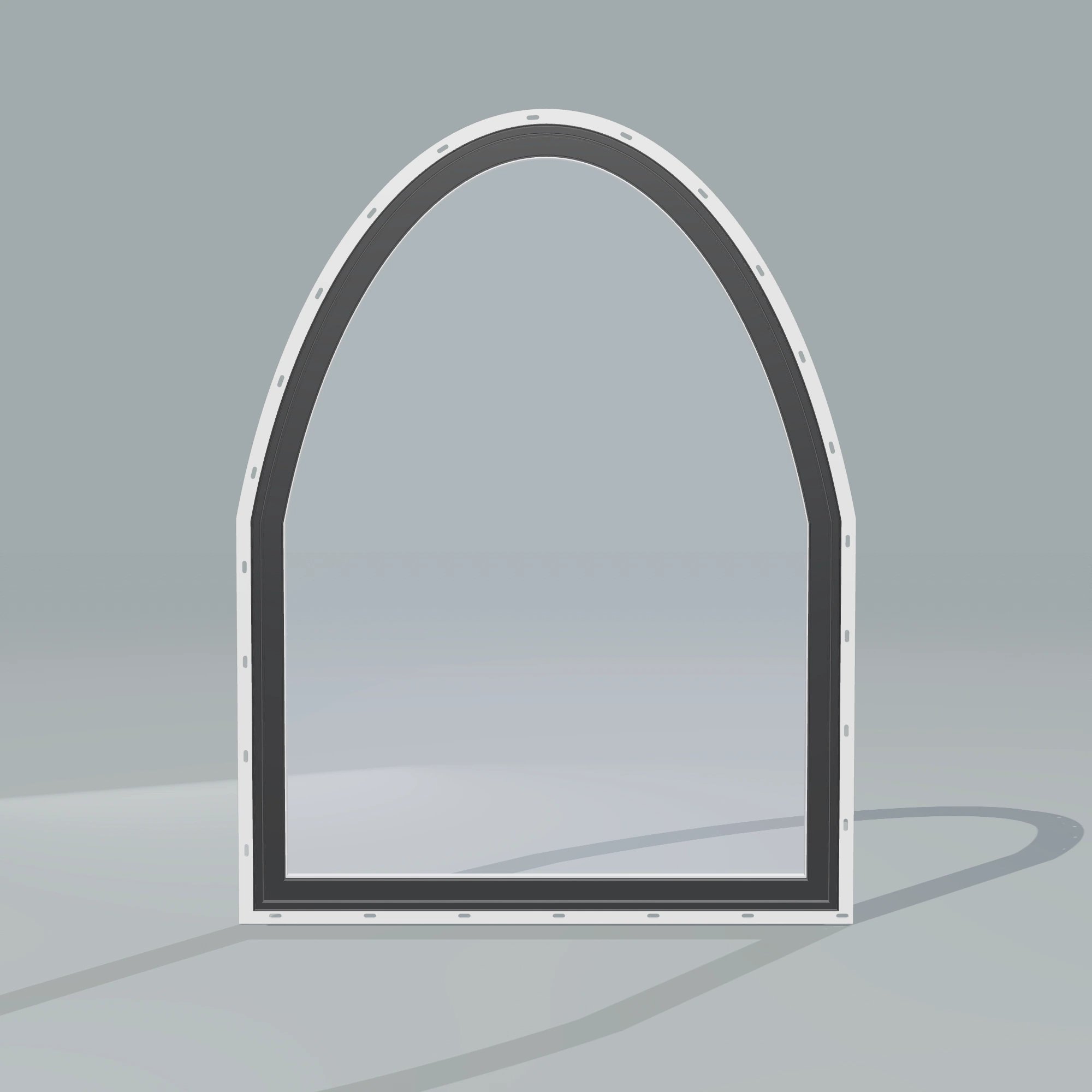 Straight exterior view of the 36 × 48 inch raised segment, black exterior / white interior, with nailing flange