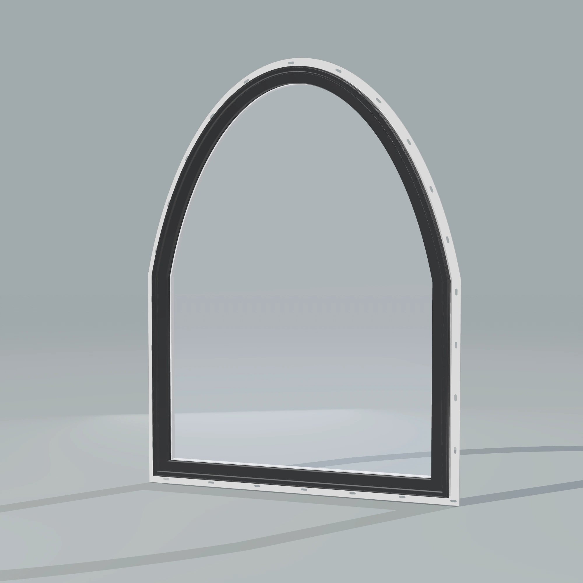 Opposite exterior angle of the 36 × 48 inch raised segment, black exterior / white interior, with nailing flange