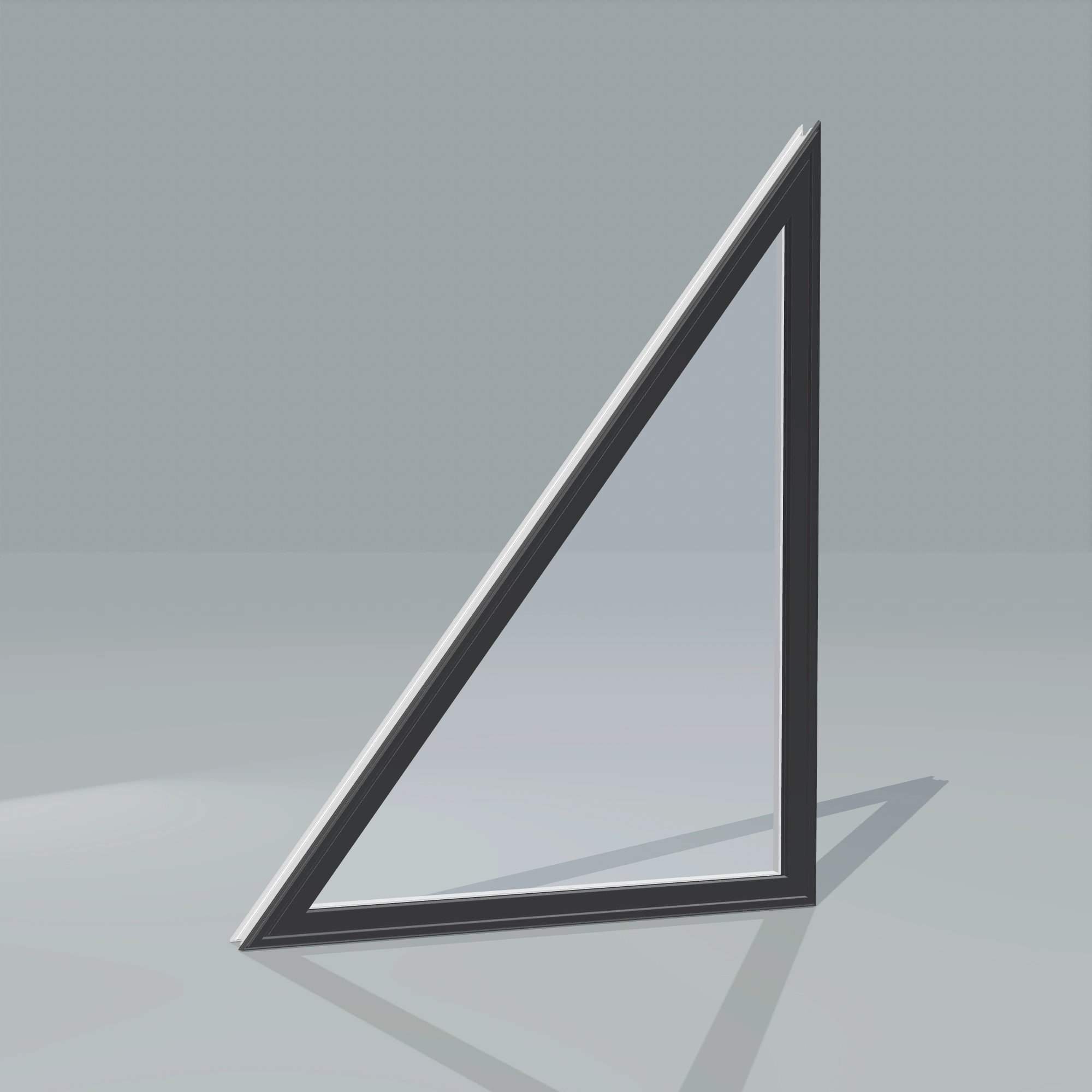 Angled exterior configurator view of the 36 × 48 inch rake head (left), black exterior / white interior, without nailing flange