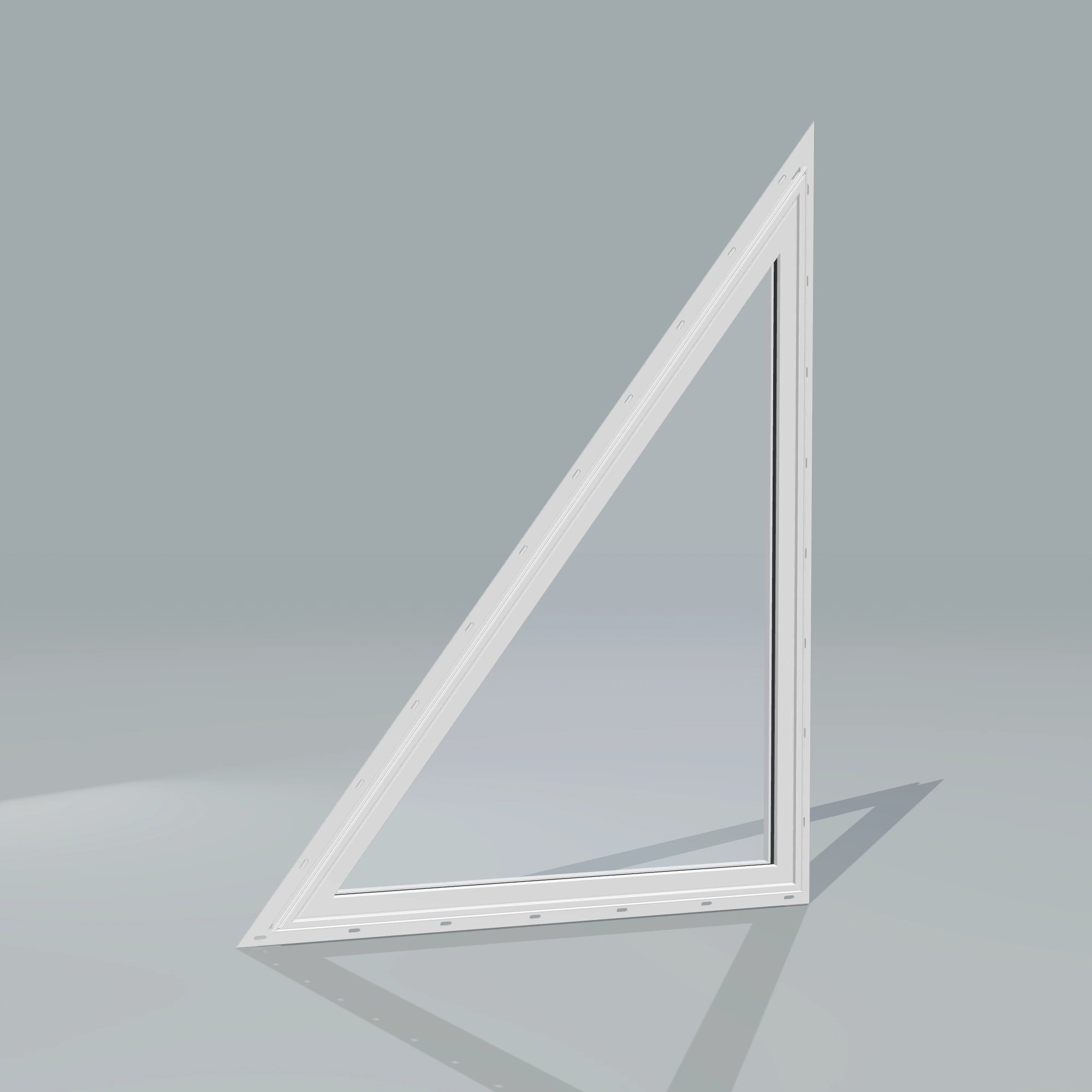 Angled exterior configurator view of the 36 × 48 inch rake head (left), white exterior / white interior, with nailing flange