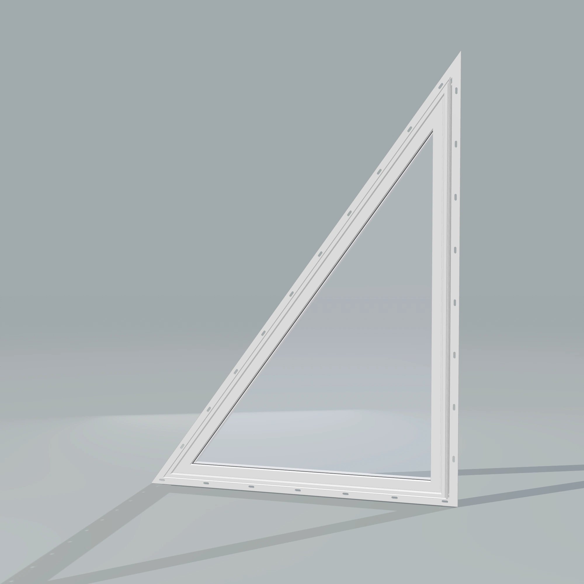 Opposite exterior angle of the 36 × 48 inch rake head (left), white exterior / white interior, with nailing flange