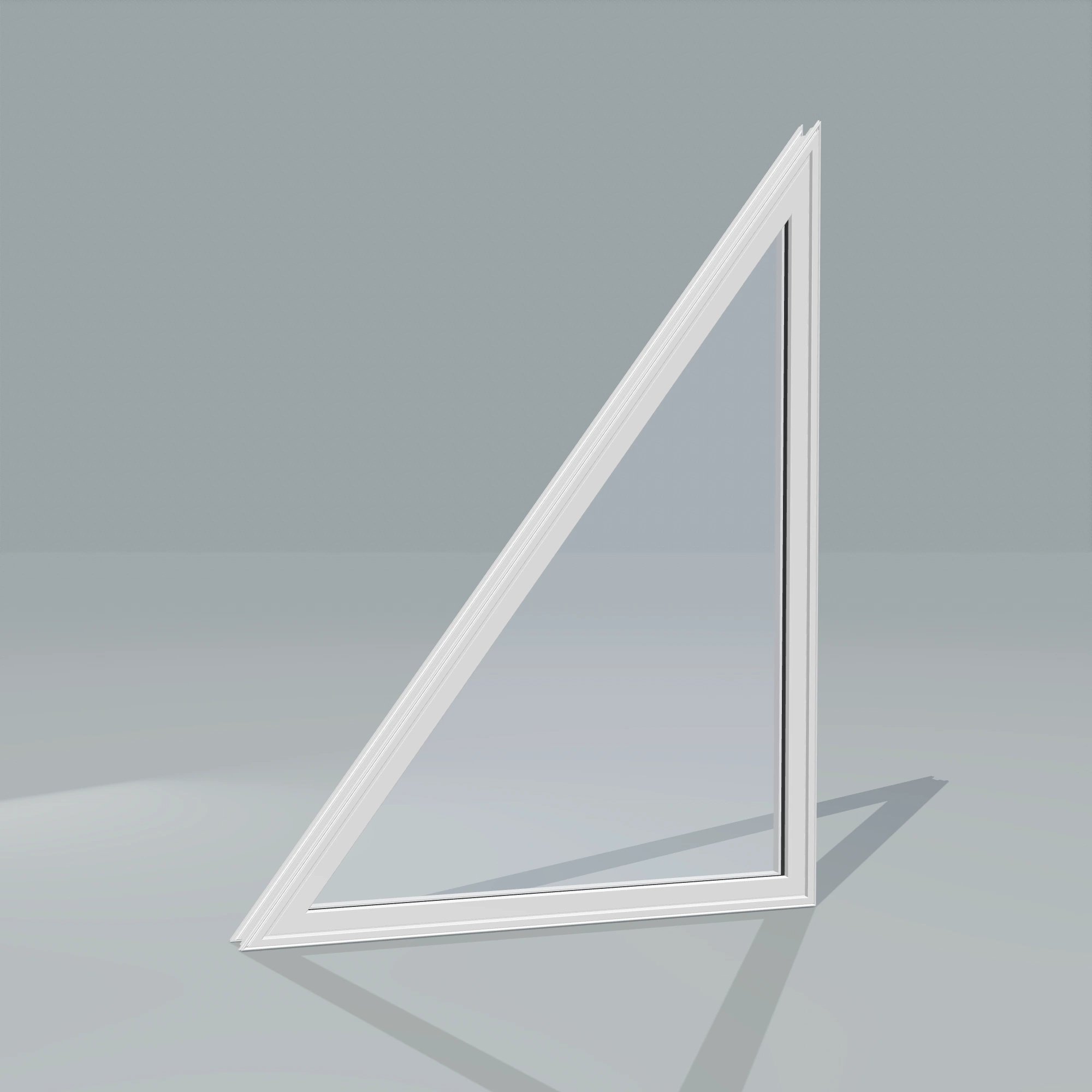 Angled exterior configurator view of the 36 × 48 inch rake head (left), white exterior / white interior, without nailing flange